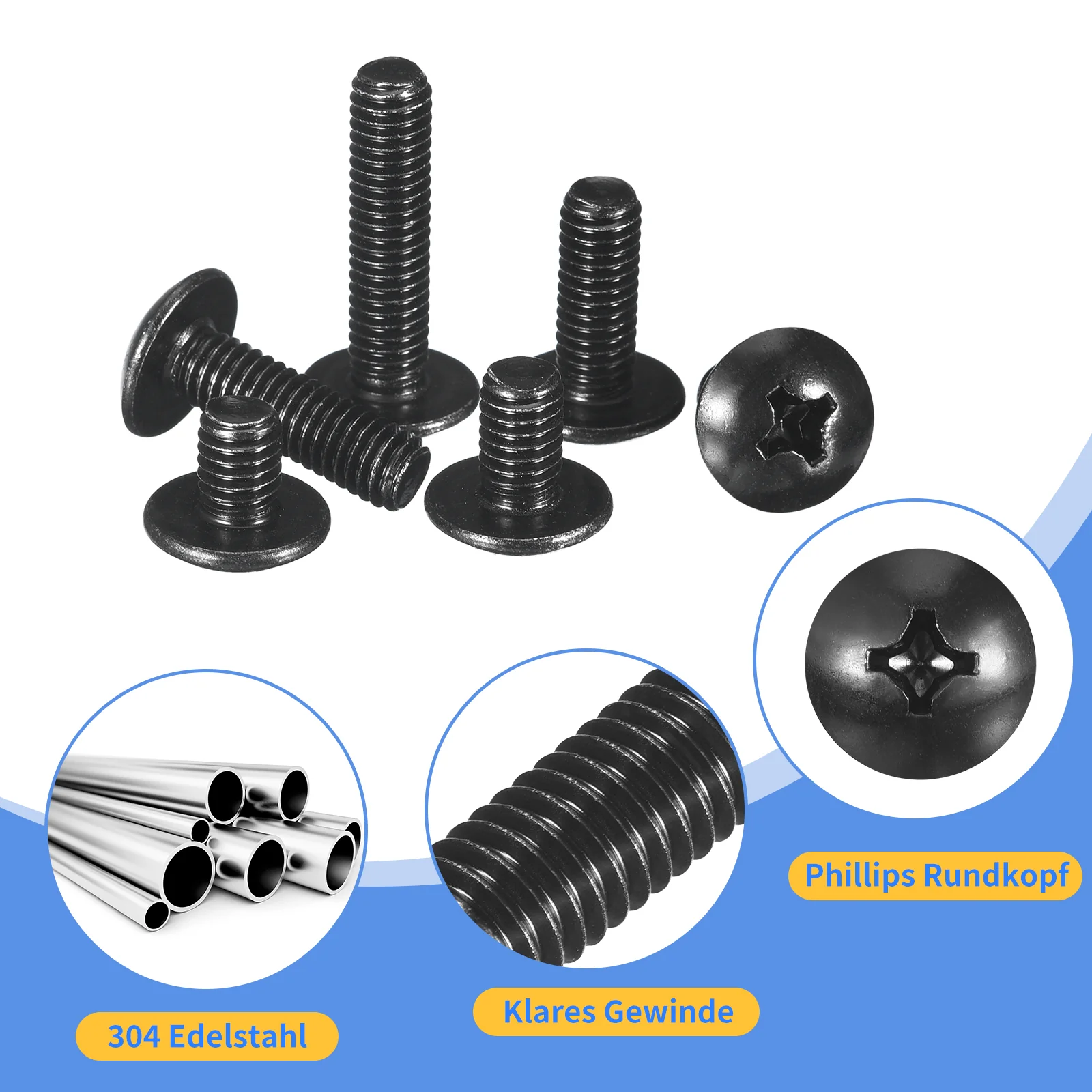 Uxcell M8-1.25 x 20mm Truss Head Phillips Machine Screws, Full Thread, Phillips Drive, 304 Stainless Steel 18-8, Black Oxide Finish, Quantity 25 - Image 4