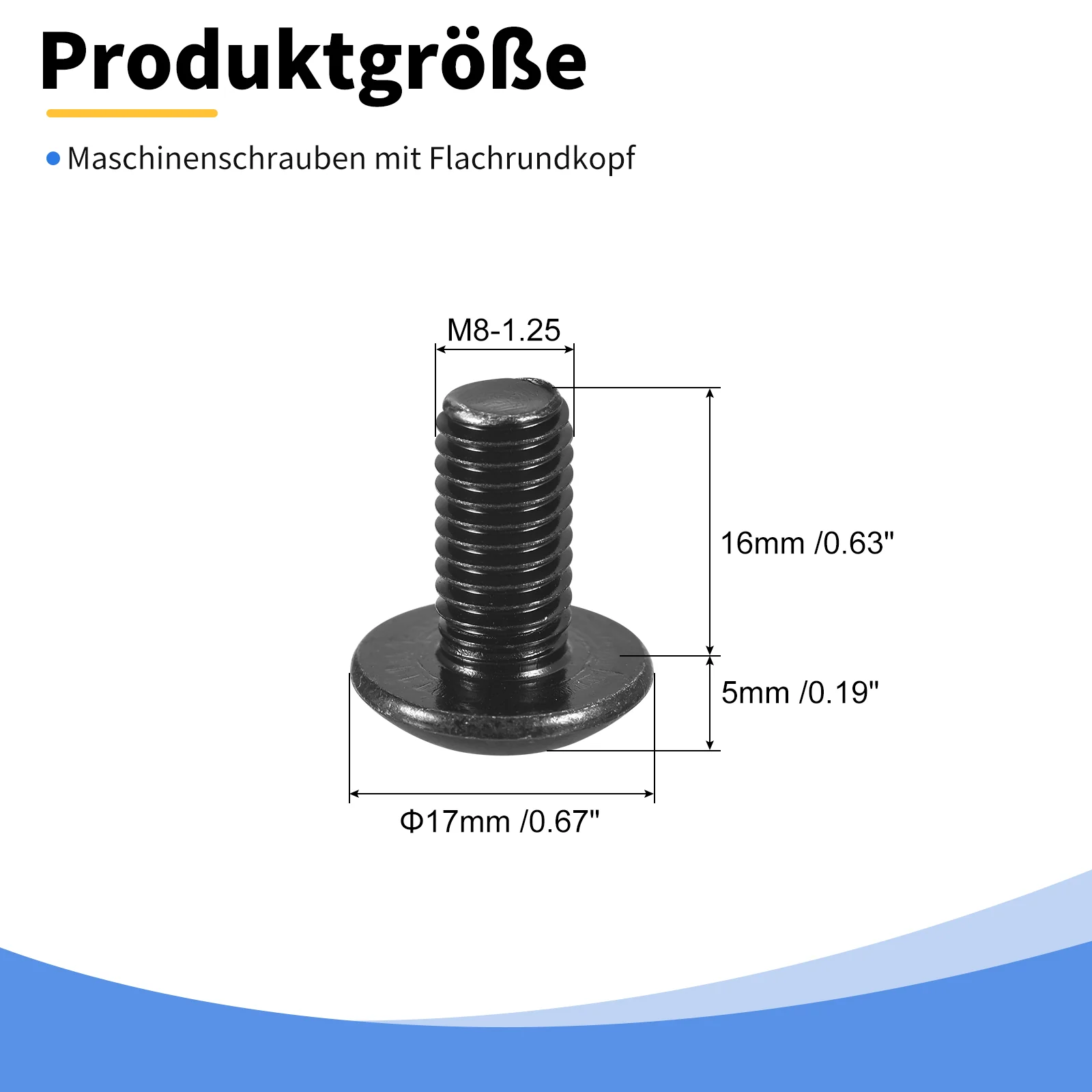 Uxcell M8-1.25 x 16mm Truss Head Phillips Machine Screws, Full Thread, Phillips Drive, 304 Stainless Steel 18-8, Black Oxide Finish, Quantity 20 - Image 2