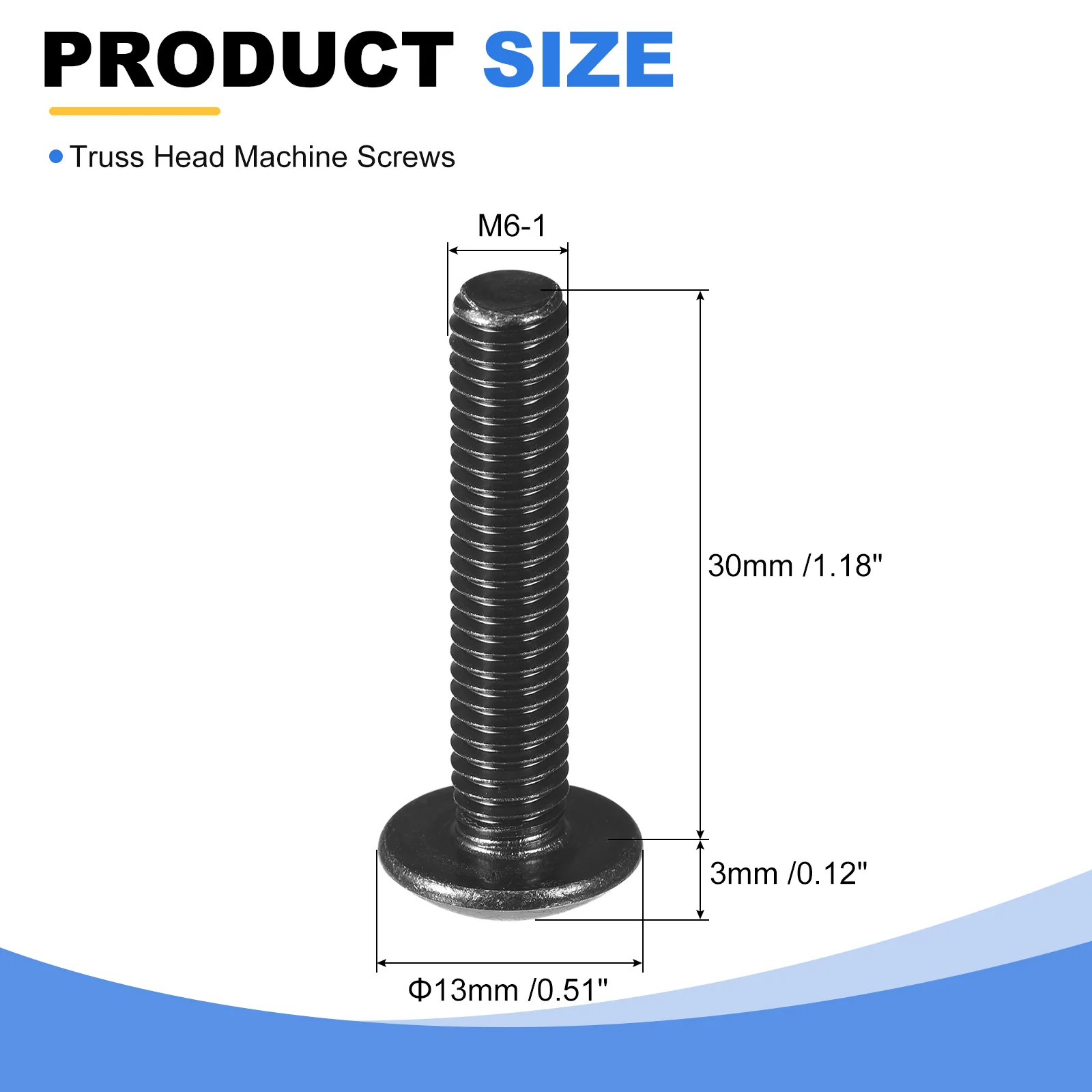 Uxcell M6-1 x 30mm Truss Head Phillips Machine Screws, Full Thread, Phillips Drive, 304 Stainless Steel 18-8, Black Oxide Finish, Quantity 20 - Image 2