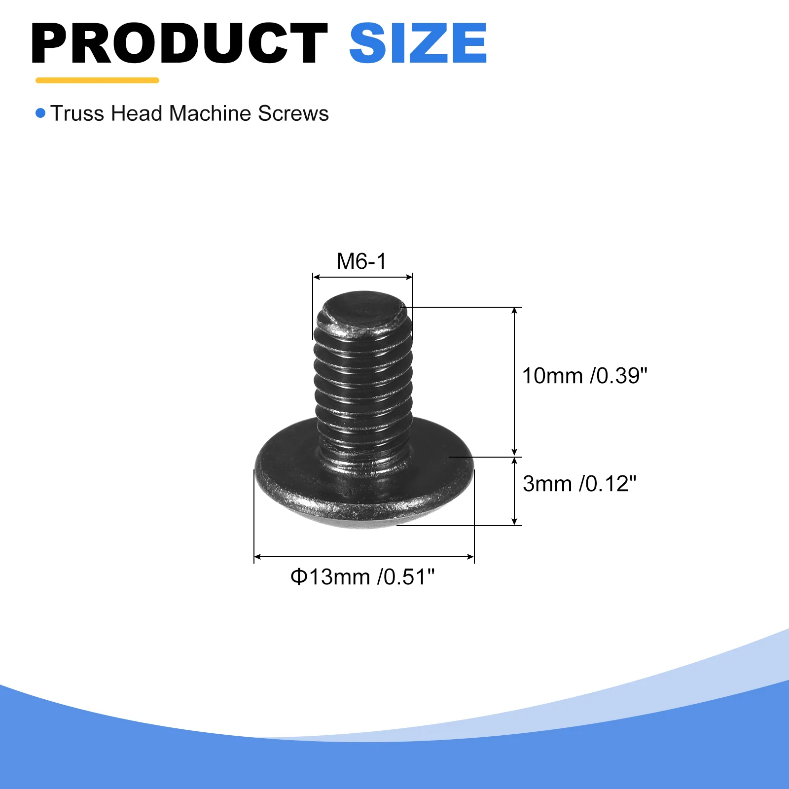 Uxcell M6-1 x 10mm Truss Head Phillips Machine Screws, Full Thread, Phillips Drive, 304 Stainless Steel 18-8, Black Oxide Finish, Quantity 25 - Image 2