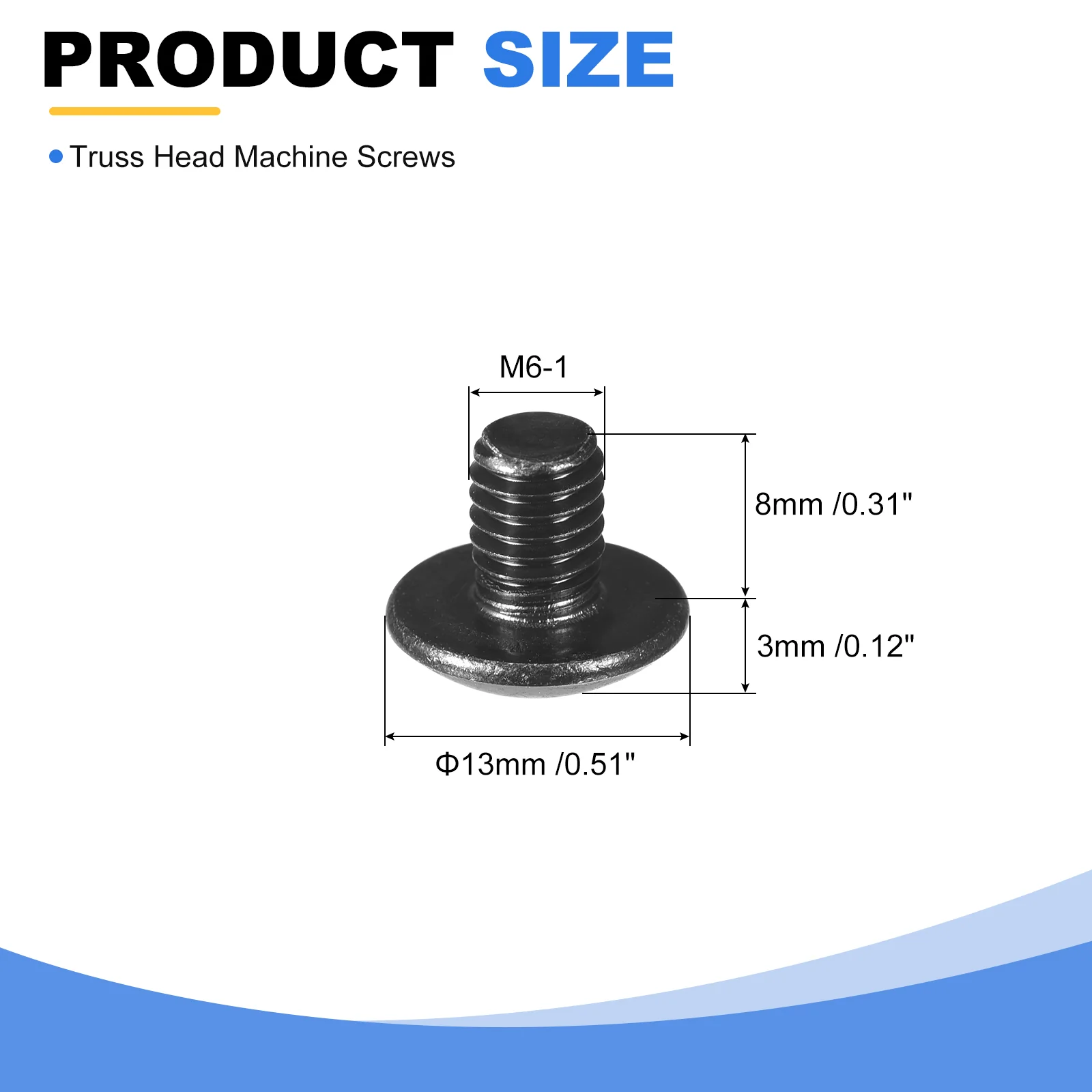 Uxcell M6-1 x 8mm Truss Head Phillips Machine Screws, Full Thread, Phillips Drive, 304 Stainless Steel 18-8, Black Oxide Finish, Quantity 25 - Image 2