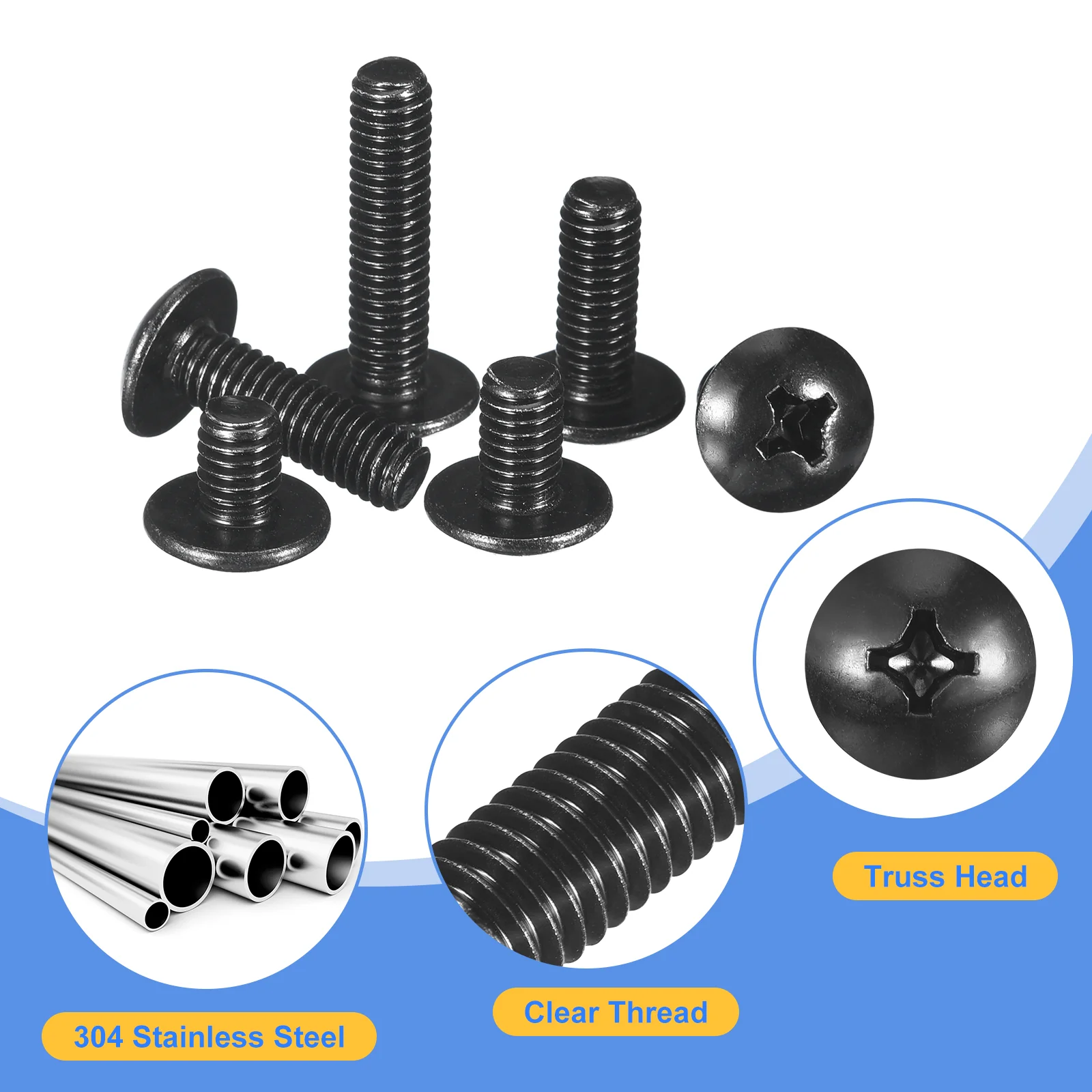 Uxcell M6-1 x 8mm Truss Head Phillips Machine Screws, Full Thread, Phillips Drive, 304 Stainless Steel 18-8, Black Oxide Finish, Quantity 20 - Image 4