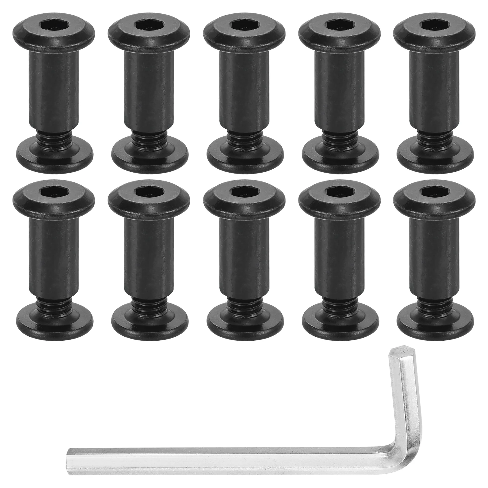 Uxcell 10 Sets Screw Post, Male M6x16mm Carbon Steel Screw Rivets, Female M6x15mm Hex Drive Binding Screws Belt Buckle Binding Bolts Leather Fastener with 1Pcs Wrench, Black