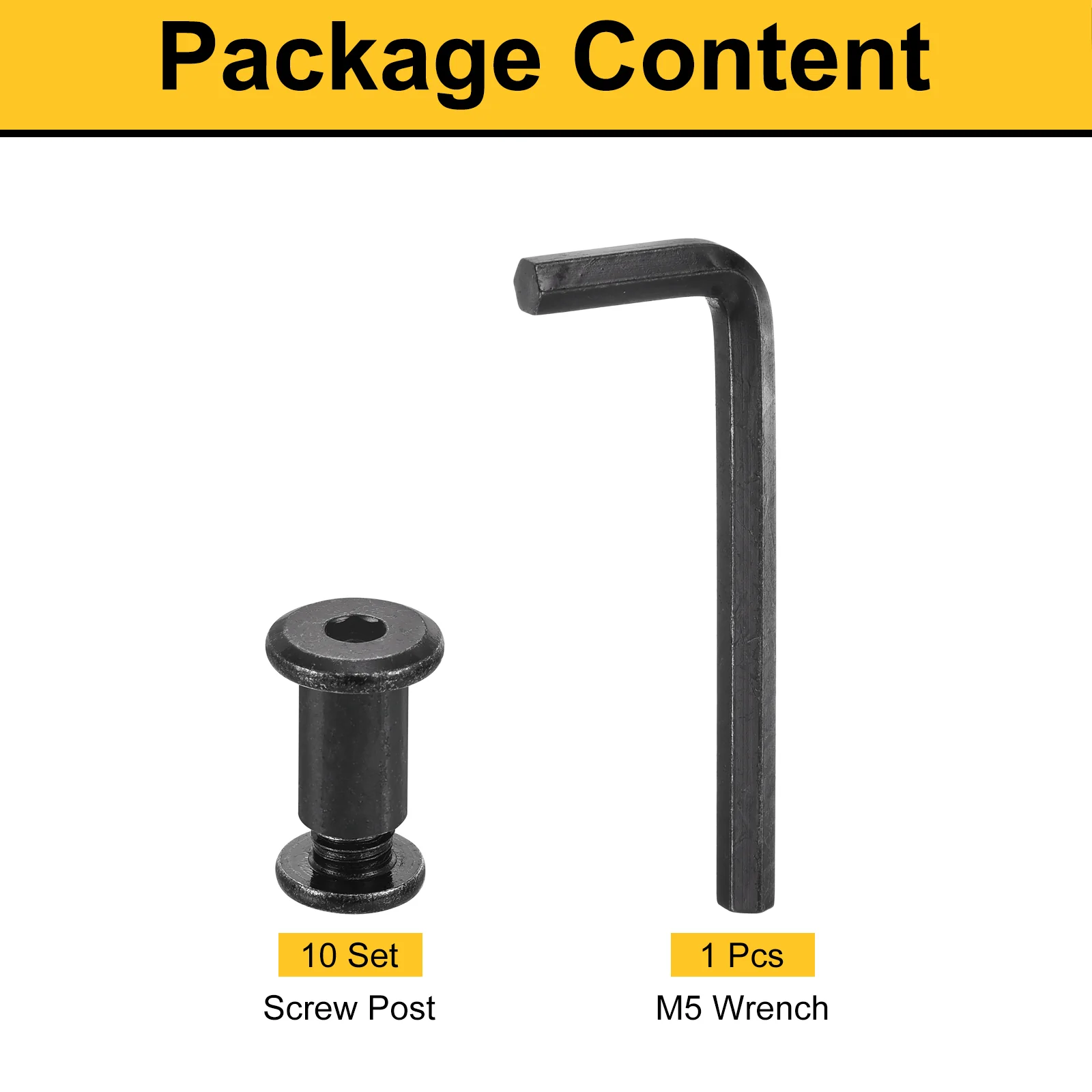 Uxcell 10 Sets Screw Post, Male M8x8mm Stainless Steel Screw Rivets, Female 10x16 Hex Drive Binding Screws Belt Buckle Binding Bolts Leather Fastener with 1Pcs Wrench, Black - Image 3