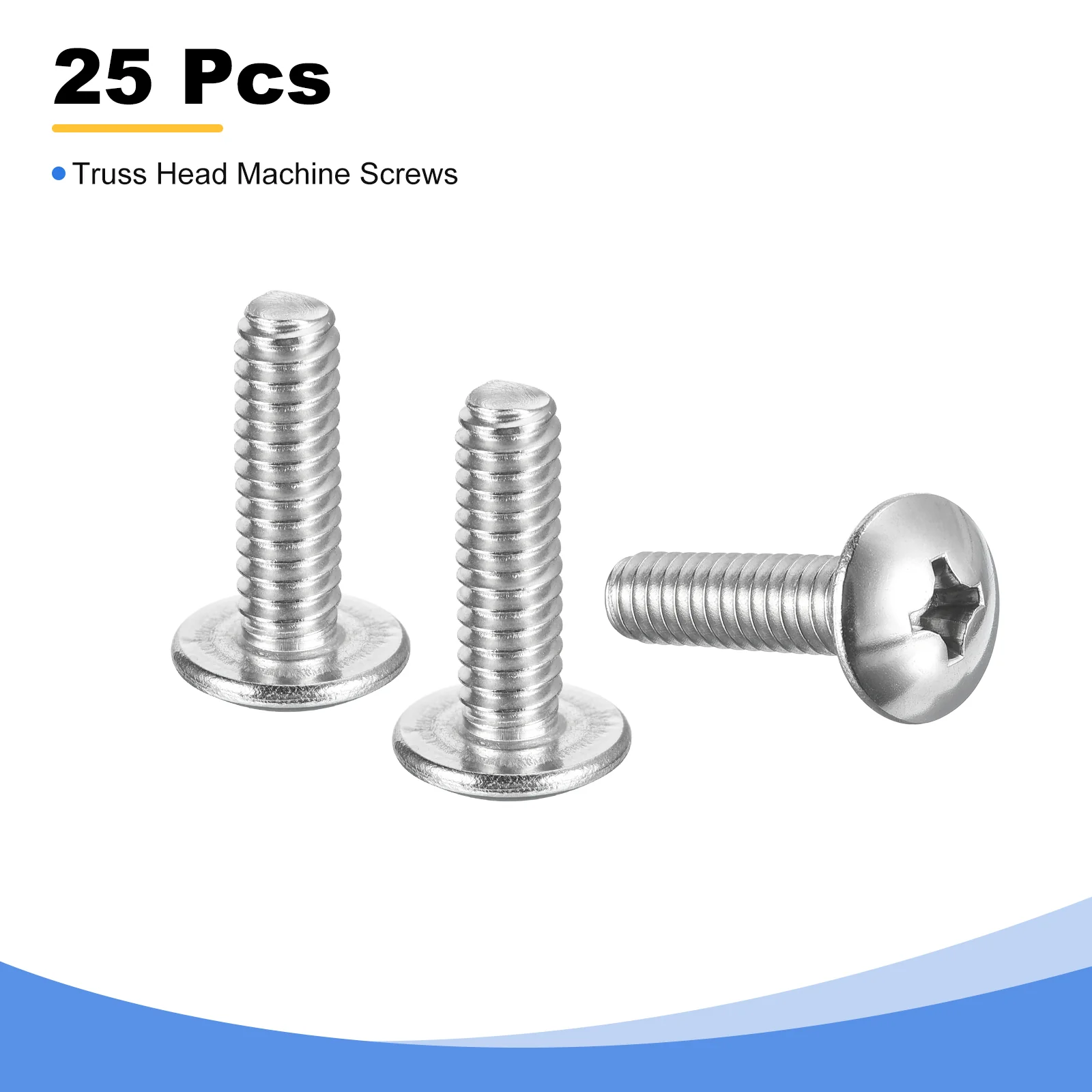 Uxcell 1/4-20 x 7/8" Truss Head Phillips Machine Screws, Full Thread, Phillips Drive, 304 Stainless Steel 18-8, Bright Finish, Quantity 25 - Image 3