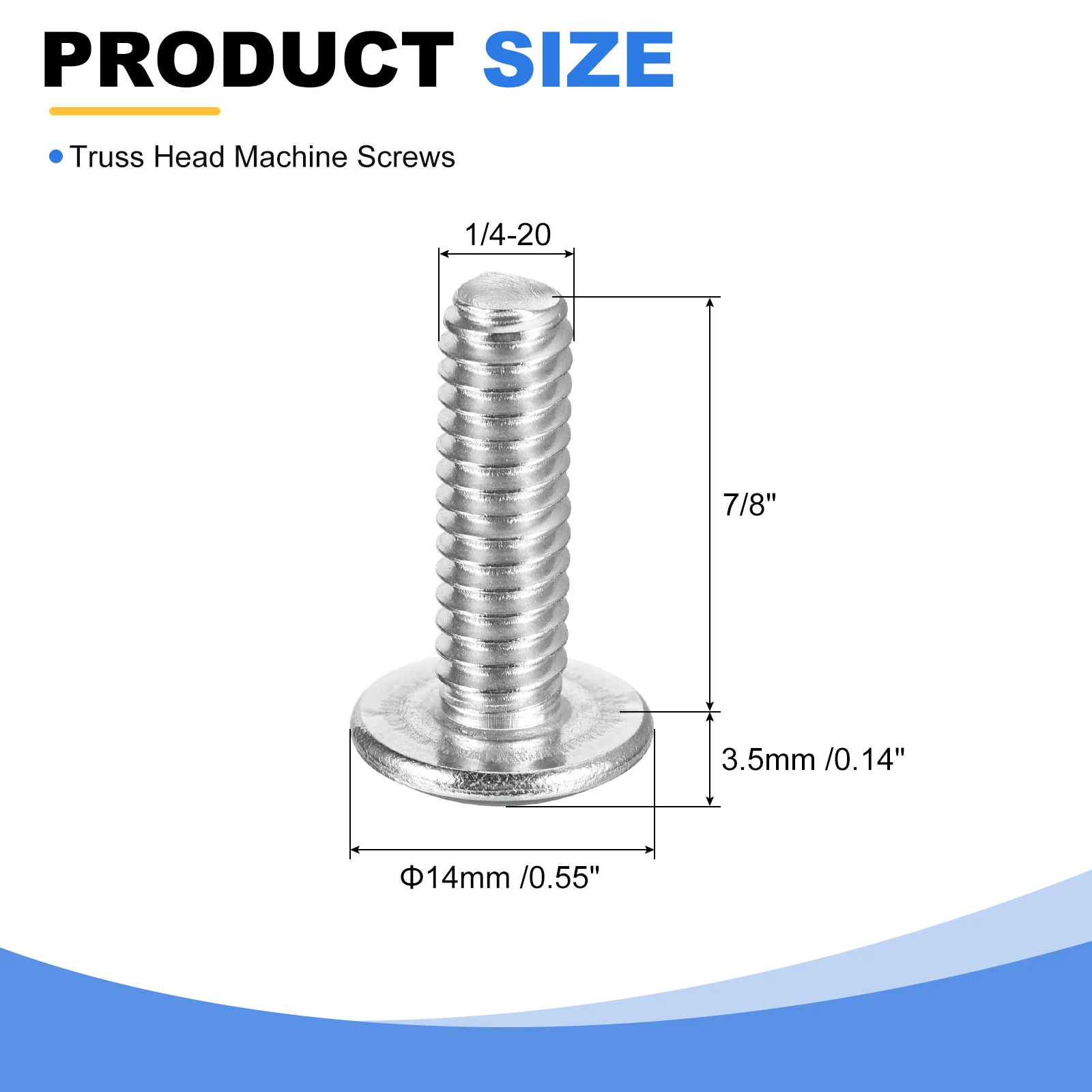 Uxcell 1/4-20 x 7/8" Truss Head Phillips Machine Screws, Full Thread, Phillips Drive, 304 Stainless Steel 18-8, Bright Finish, Quantity 10 - Image 2
