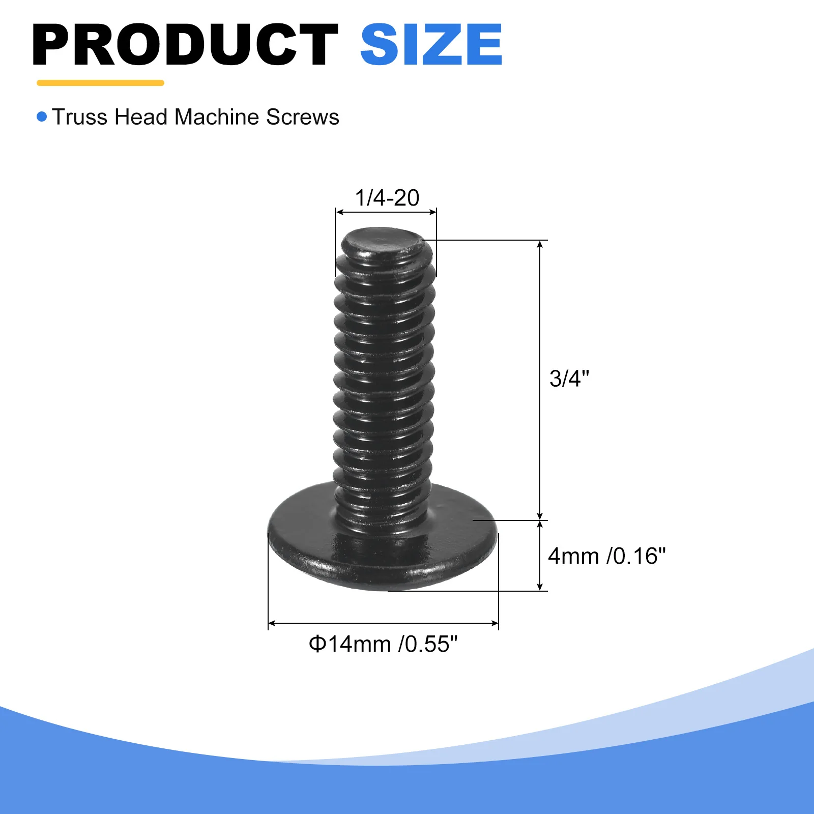 Uxcell 1/4-20 x 3/4" Truss Head Phillips Machine Screws, Full Thread, Phillips Drive, 304 Stainless Steel 18-8, Black Oxide Finish, Quantity 10 - Image 2