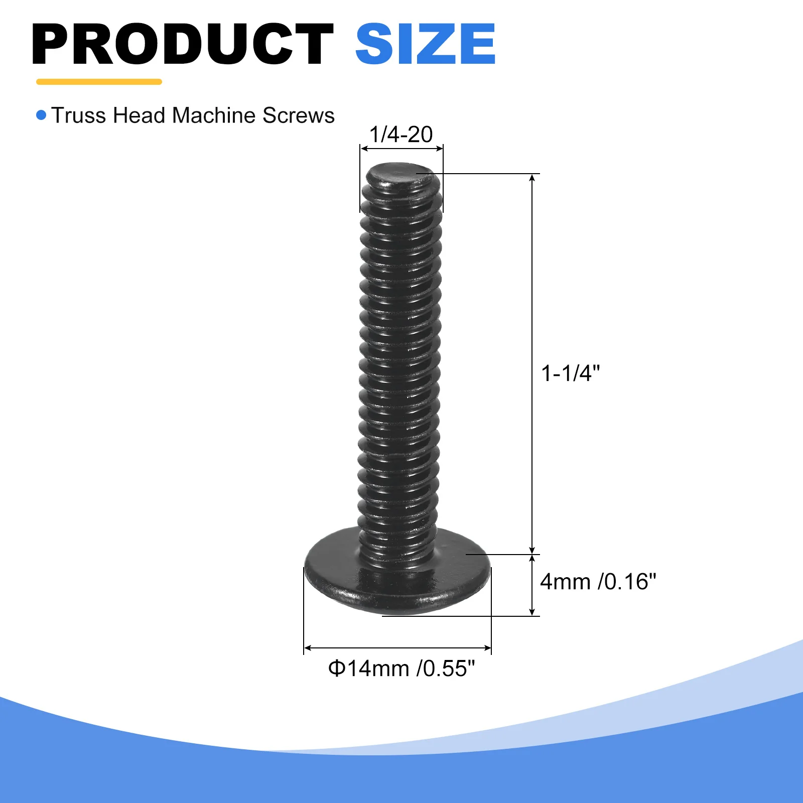 Uxcell 1/4-20 x 1-1/4" Truss Head Phillips Machine Screws, Full Thread, Phillips Drive, 304 Stainless Steel 18-8, Black Oxide Finish, Quantity 10 - Image 2