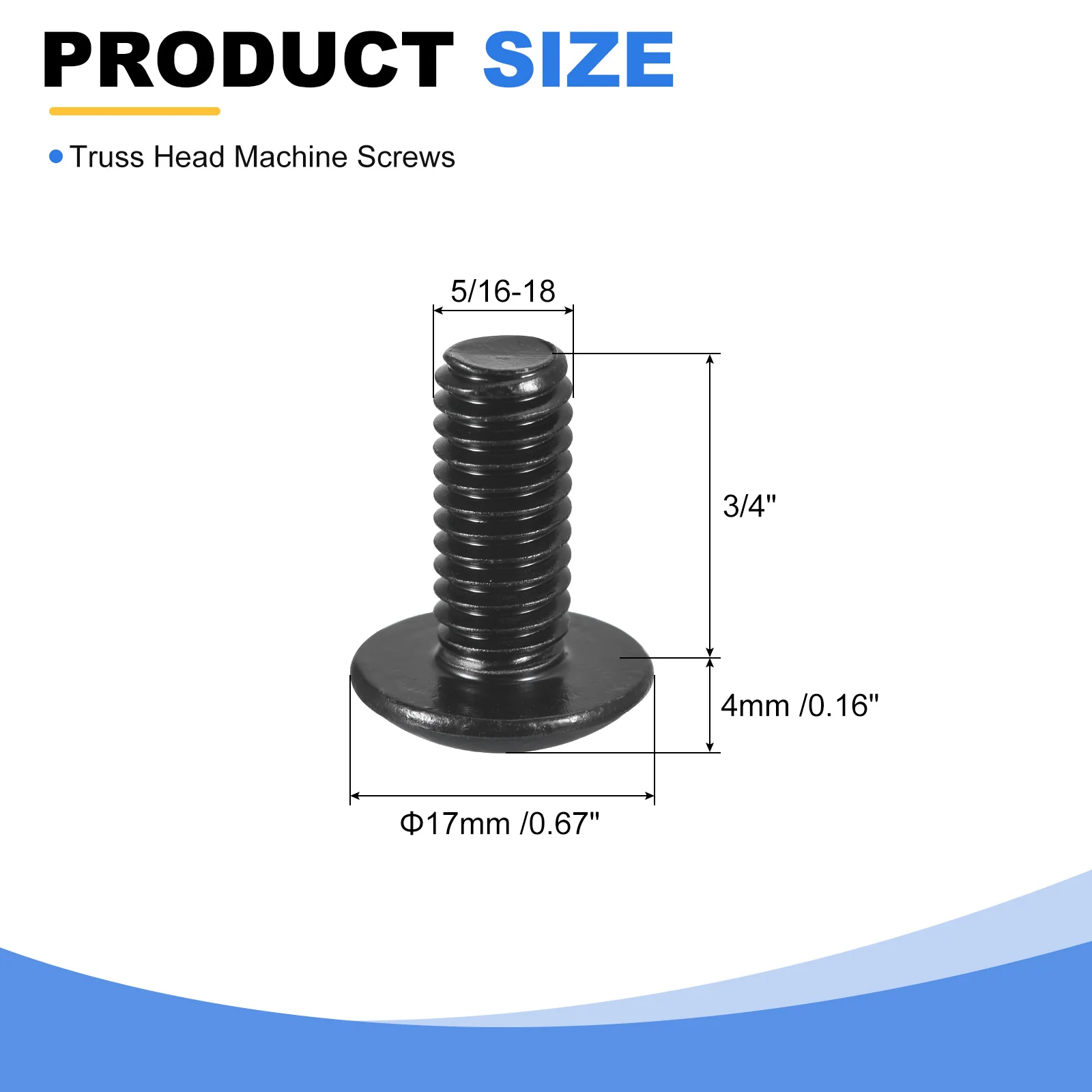 Uxcell 5/16-18 x 3/4" Truss Head Phillips Machine Screws, Full Thread, Phillips Drive, 304 Stainless Steel 18-8, Black Oxide Finish, Quantity 20 - Image 2