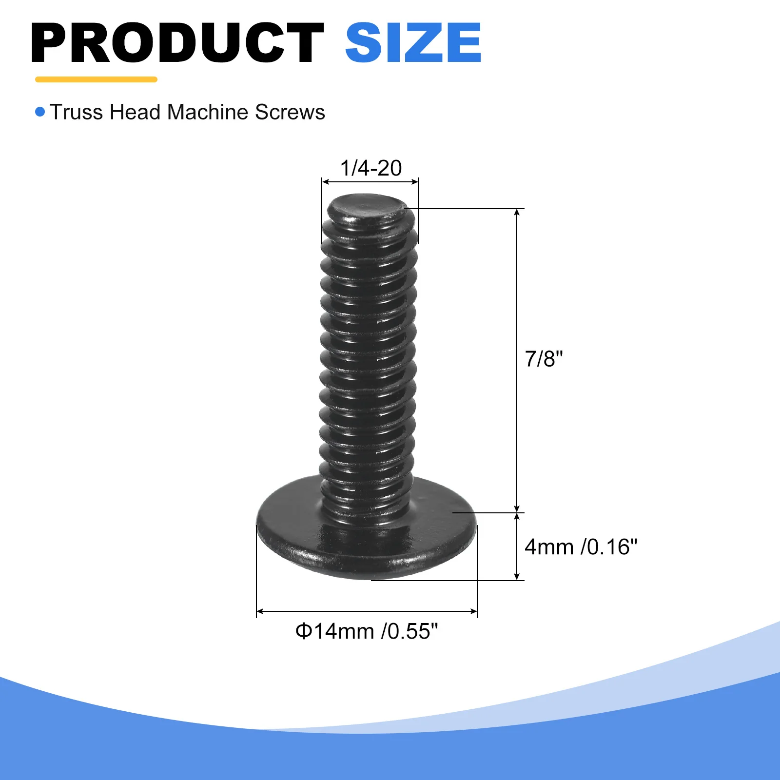 Uxcell 1/4-20 x 7/8" Truss Head Phillips Machine Screws, Full Thread, Phillips Drive, 304 Stainless Steel 18-8, Black Oxide Finish, Quantity 25 - Image 2