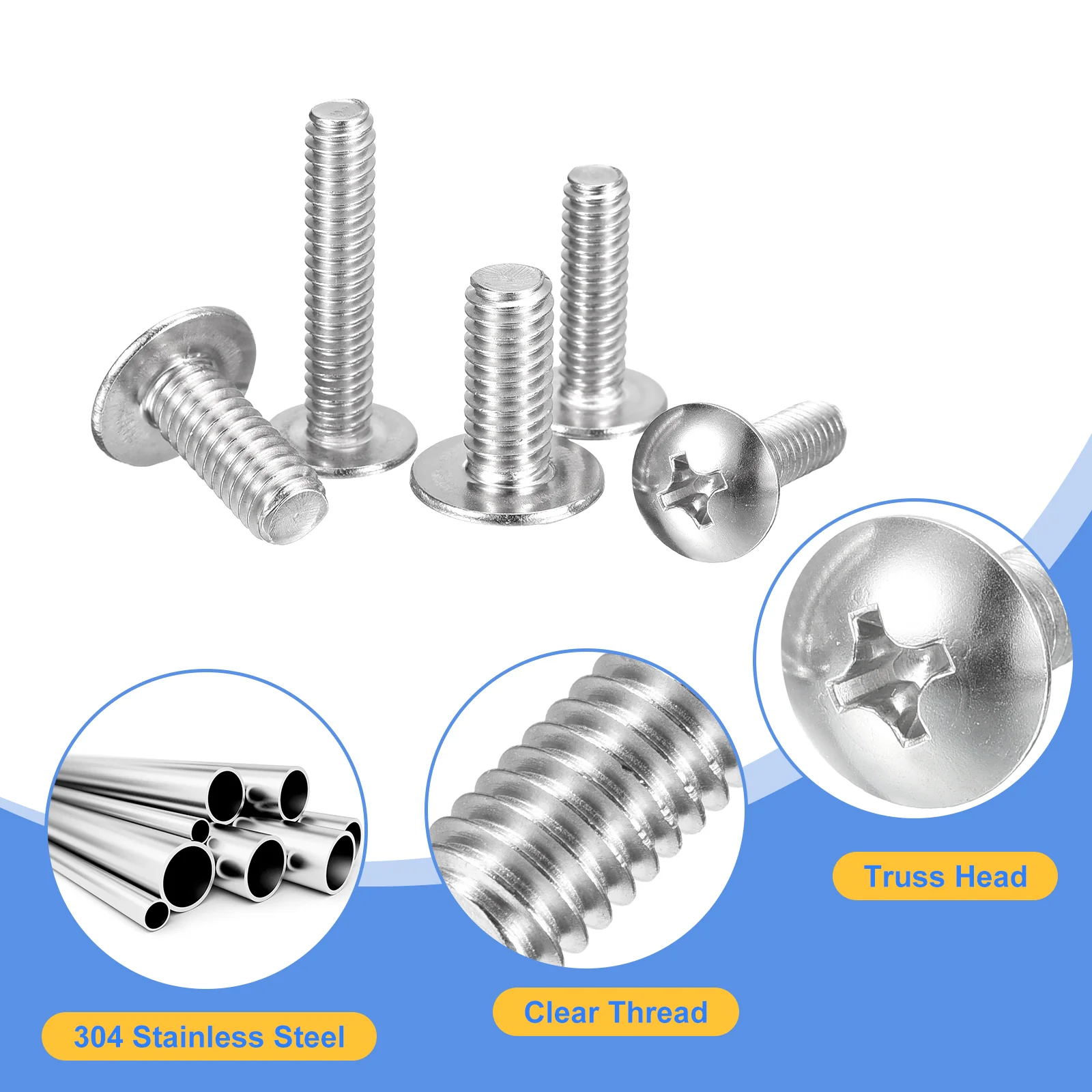 Uxcell 1/4-20 x 1/2" Truss Head Phillips Machine Screws, Full Thread, Phillips Drive, 304 Stainless Steel 18-8, Bright Finish, Quantity 20 - Image 4