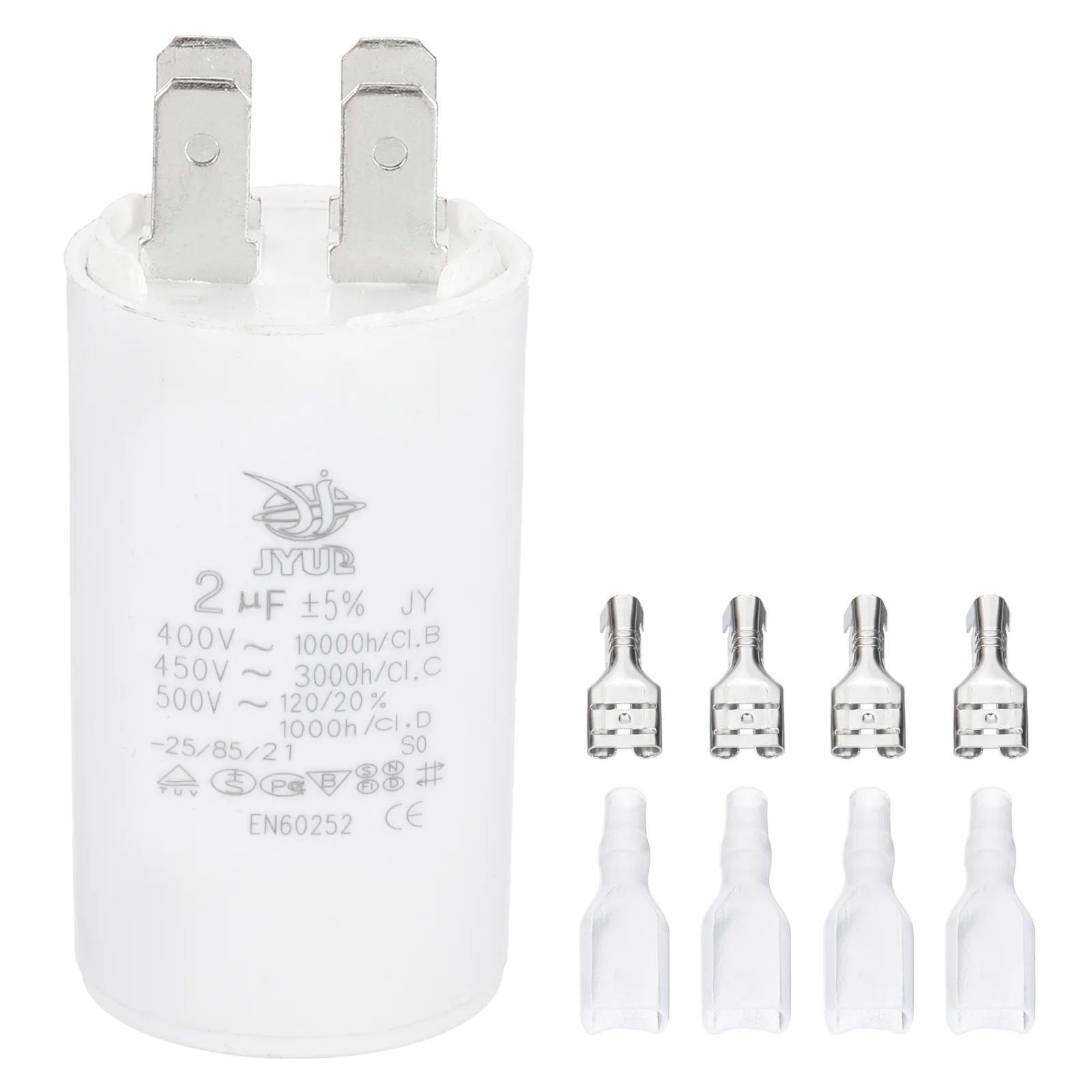 CBB60 2uF Run Capacitor,1 Pcs AC450V 4 Pin Double Insert with Sheath Spring