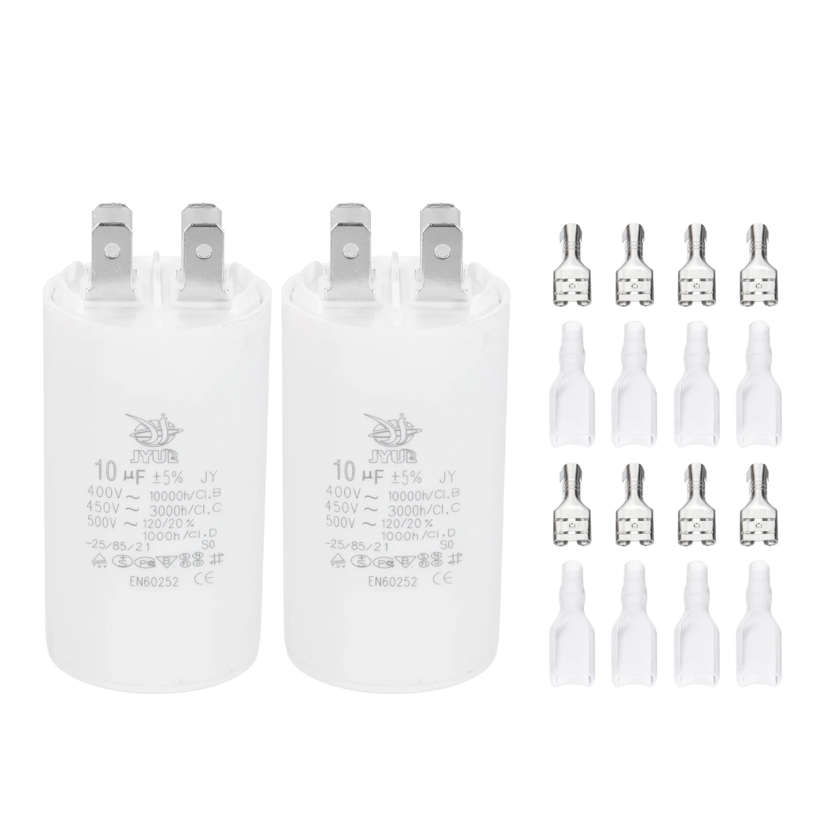 CBB60 10uF Run Capacitor,2 Pcs AC450V 4 Pin Double Insert with Sheath Spring