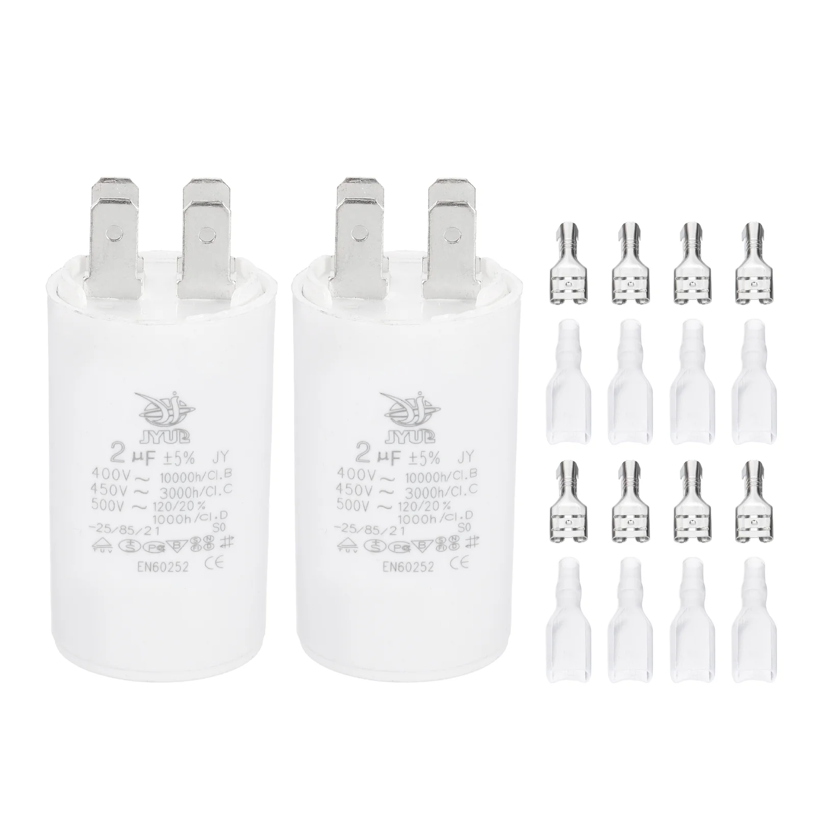 CBB60 2uF Run Capacitor,2 Pcs AC450V 4 Pin Double Insert with Sheath Spring