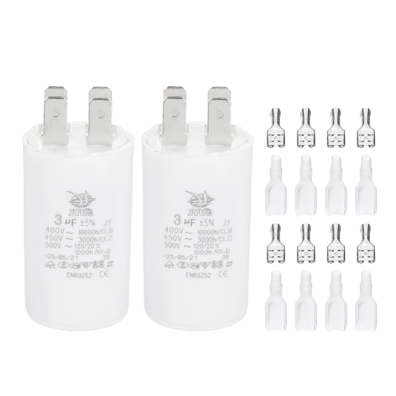 CBB60 3uF Run Capacitor,2 Pcs AC450V 4 Pin Double Insert with Sheath Spring