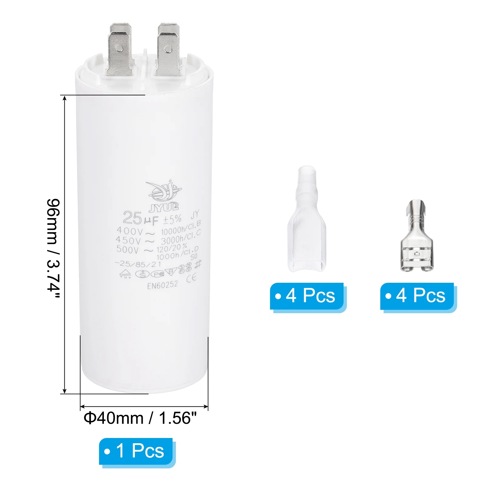 CBB60 25uF Run Capacitor,1 Pcs AC450V 4 Pin Double Insert with Sheath Spring - Image 2