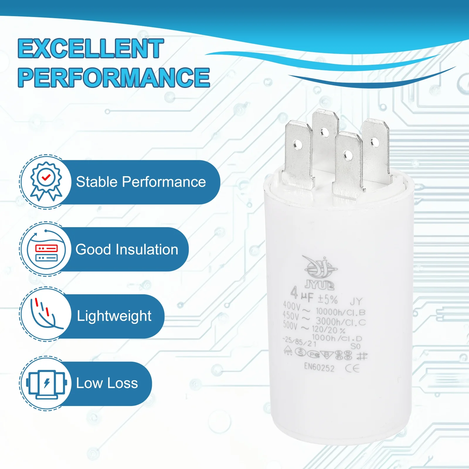 CBB60 4uF Run Capacitor,1 Pcs AC450V 4 Pin Double Insert with Sheath Spring - Image 4