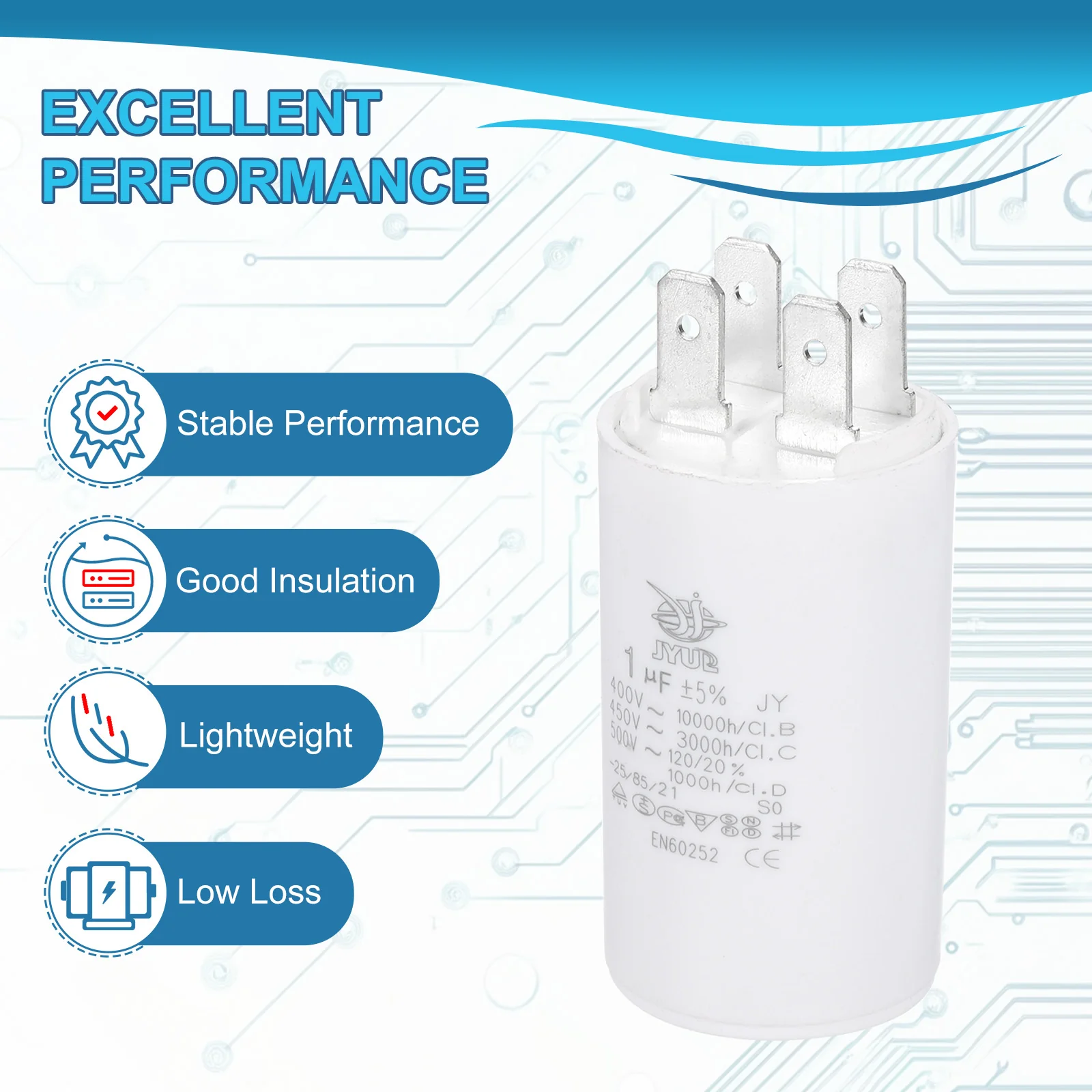 CBB60 1uF Run Capacitor,1 Pcs AC450V 4 Pin Double Insert with Sheath Spring - Image 4