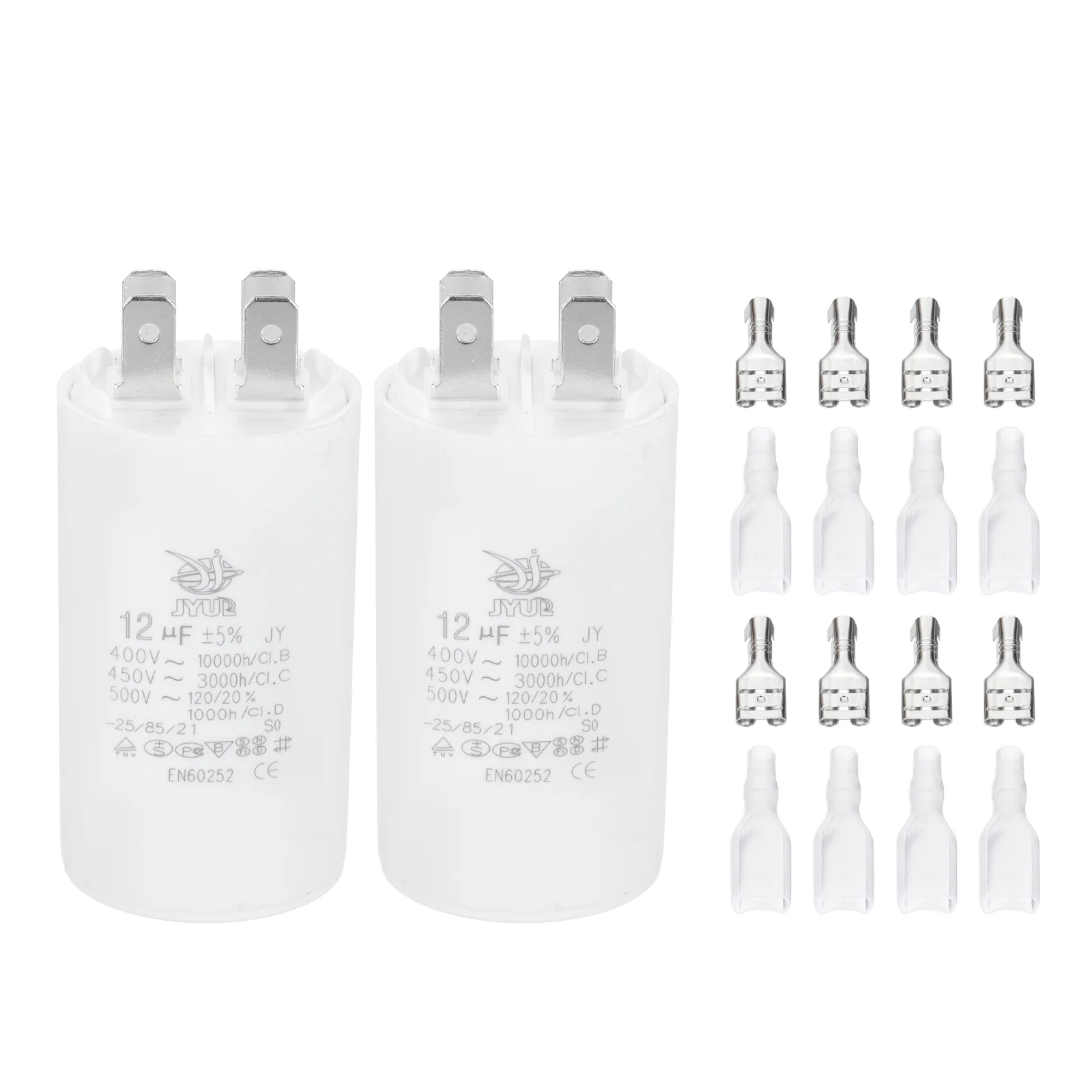 CBB60 12uF Run Capacitor,2 Pcs AC450V 4 Pin Double Insert with Sheath Spring