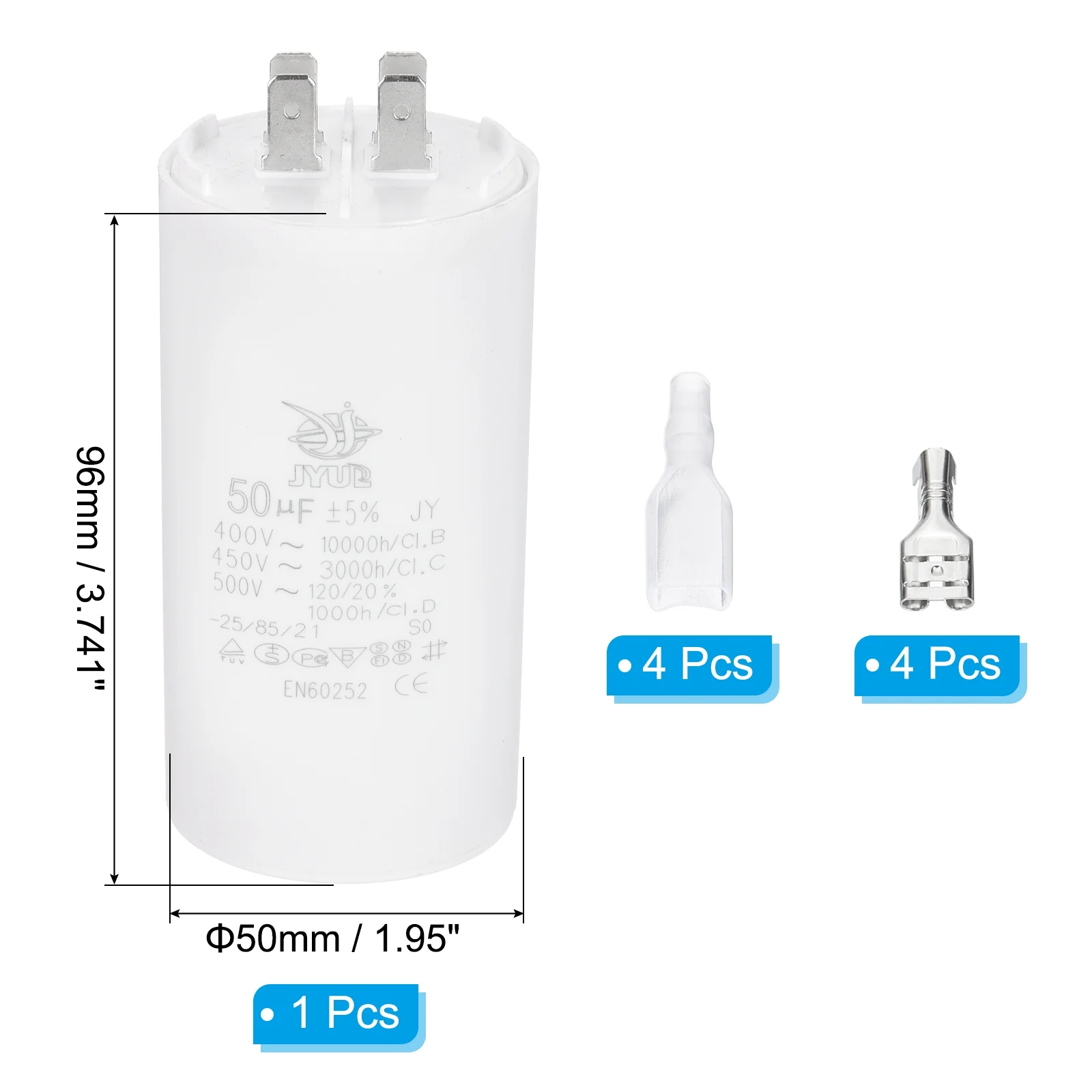 CBB60 50uF Run Capacitor,1 Pcs AC450V 4 Pin Double Insert with Sheath Spring - Image 2