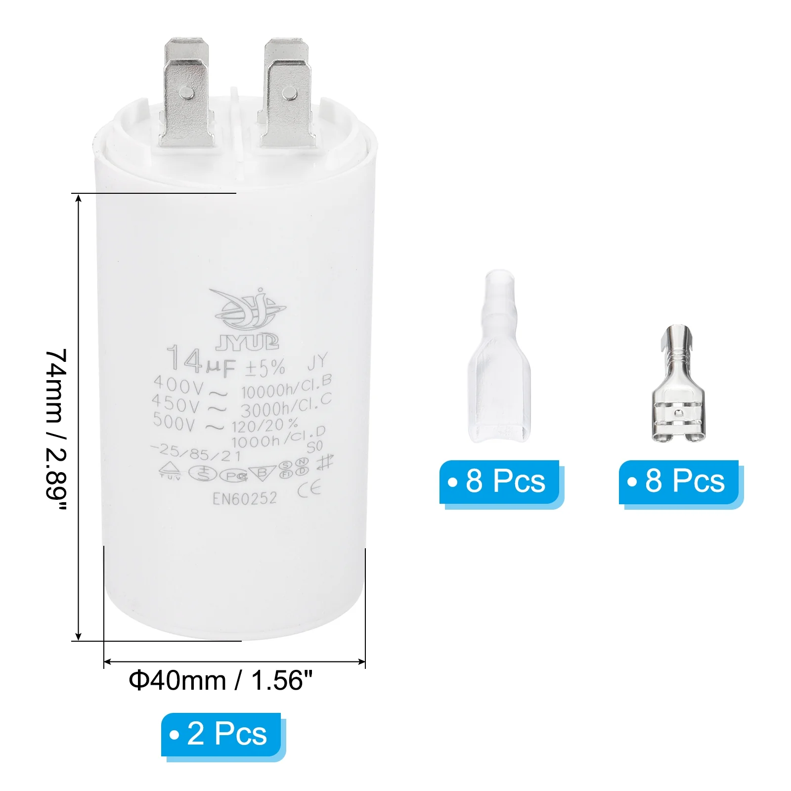 CBB60 14uF Run Capacitor,2 Pcs AC450V 4 Pin Double Insert with Sheath Spring - Image 2