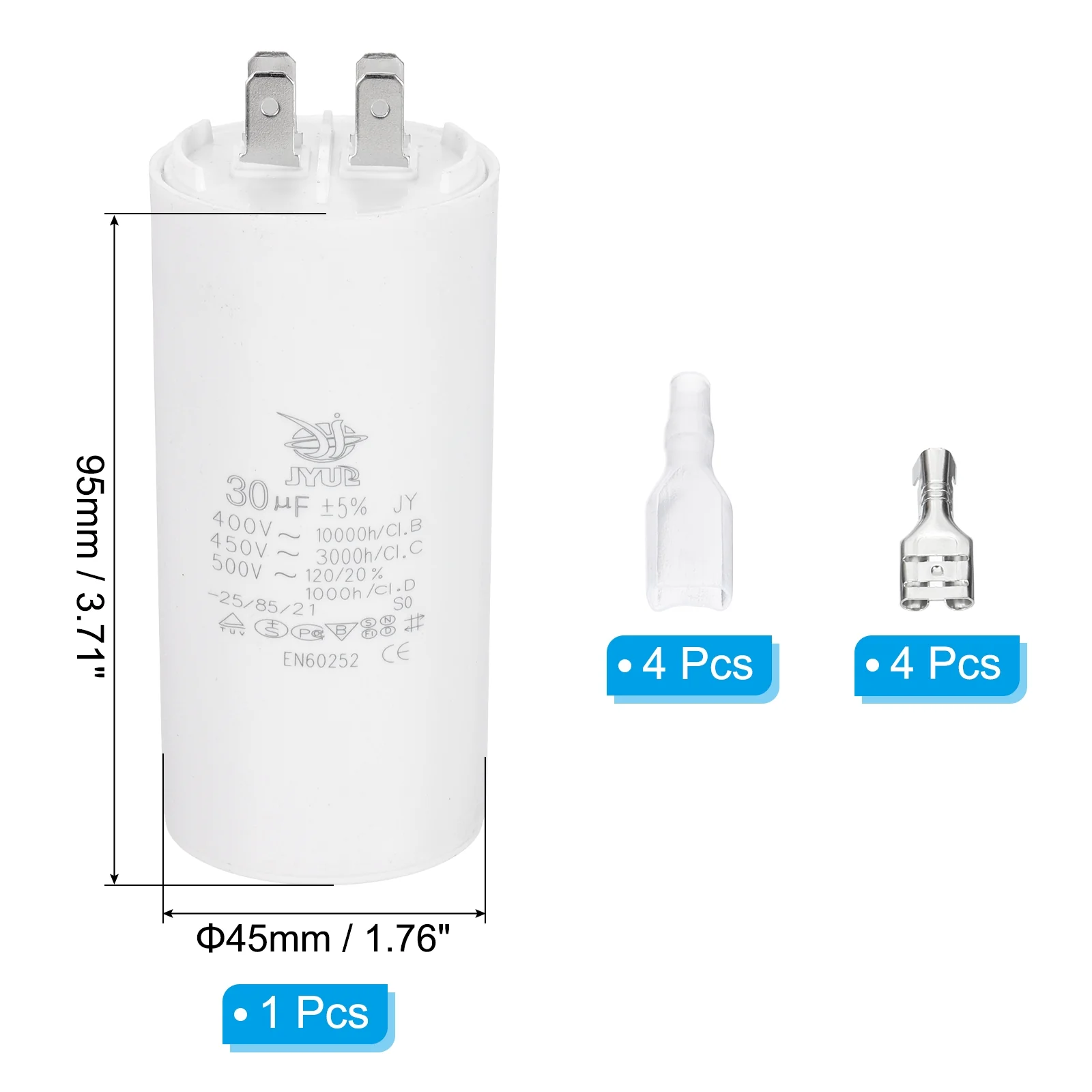 CBB60 30uF Run Capacitor,1 Pcs AC450V 4 Pin Double Insert with Sheath Spring - Image 2