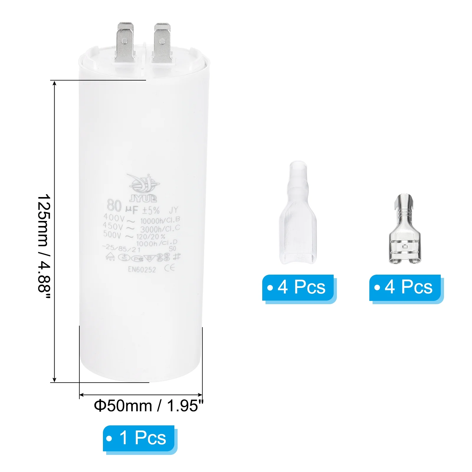 CBB60 80uF Run Capacitor,1 Pcs AC450V 4 Pin Double Insert with Sheath Spring - Image 2