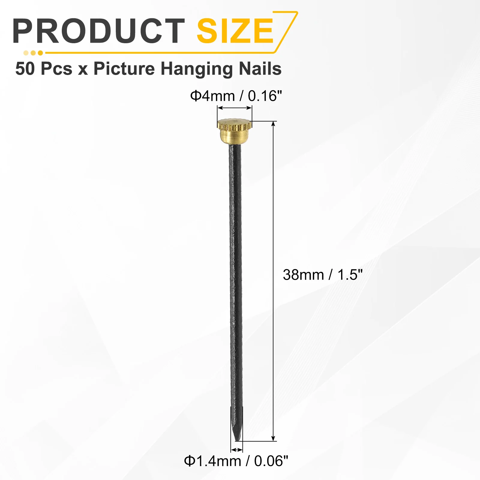 Uxcell 50Pcs Picture Hanging Nails, 1.4 x 38mm Iron Decorative Hangers, Gold & Black - Image 2