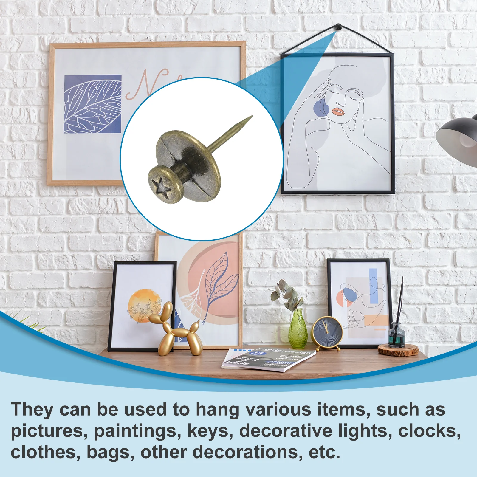 Uxcell 30 Pcs Double Headed Picture Hanging Nail, Zinc Alloy Push Pins Picture Hangers Double Headed Thumb Tacks for Hanging Pictures, Bronze - Image 5