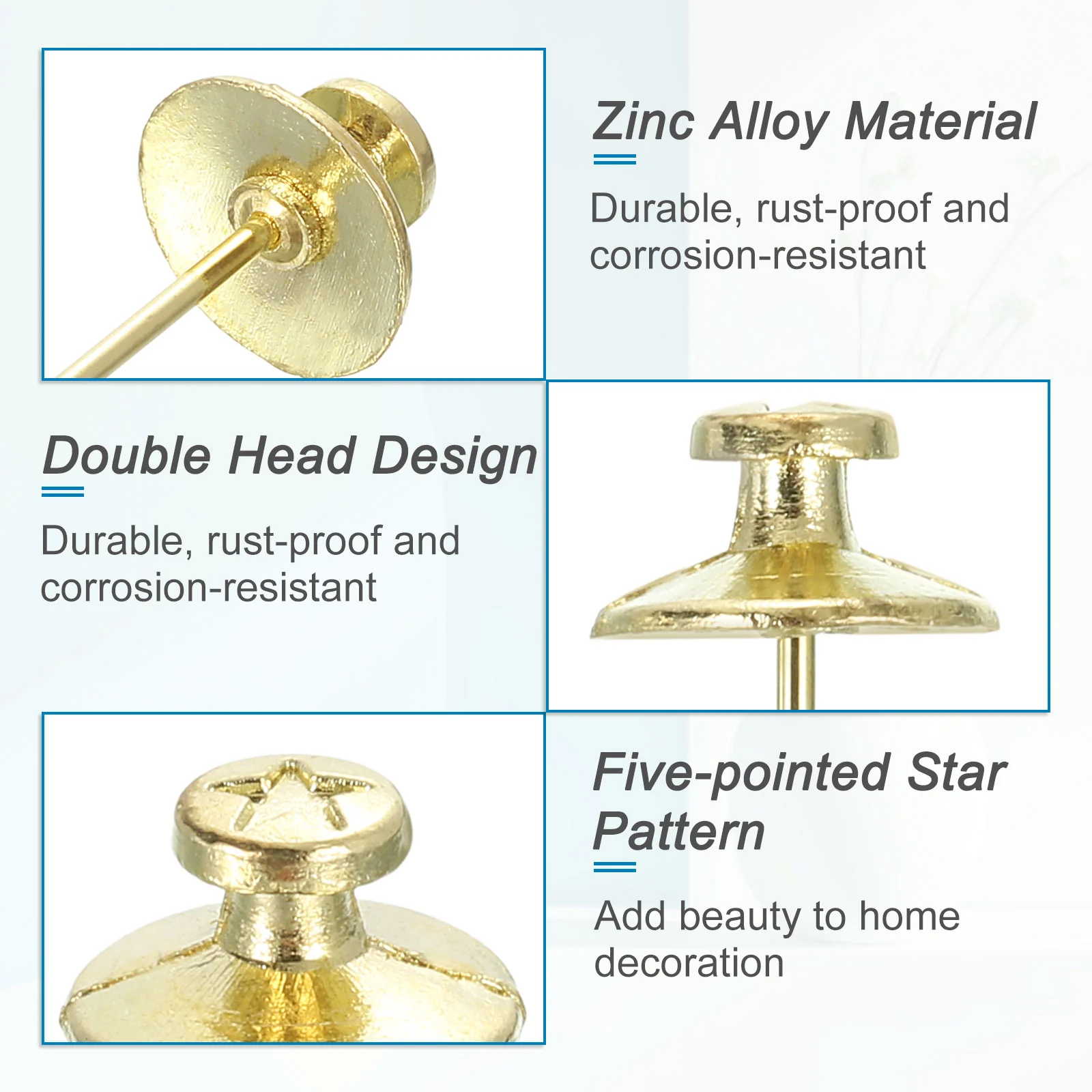 Uxcell 50 Pcs Double Headed Picture Hanging Nail, Zinc Alloy Push Pins Picture Hangers Double Headed Thumb Tacks for Hanging Pictures, Gold - Image 3