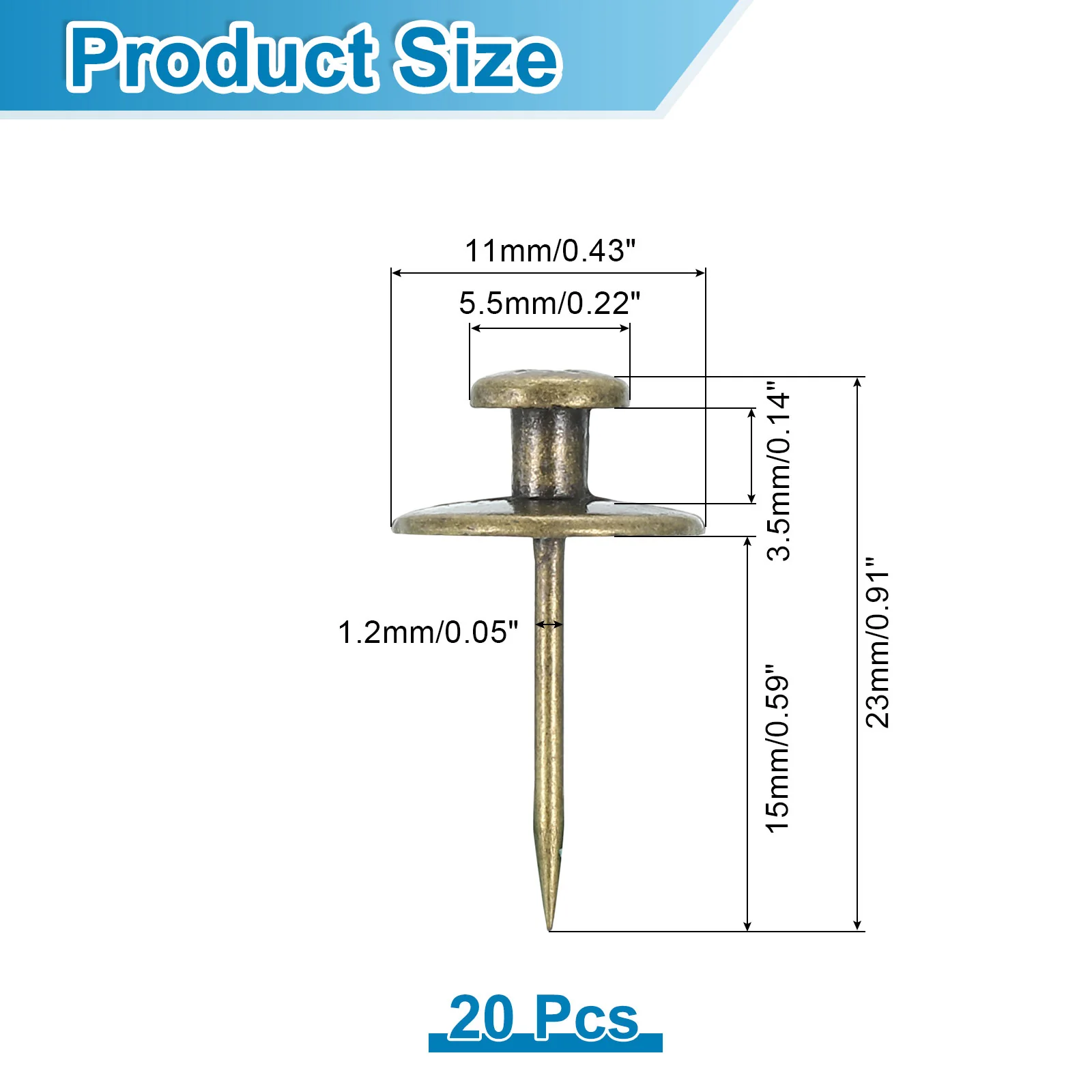 Uxcell 20 Pcs Double Headed Picture Hanging Nail, Zinc Alloy Push Pins Picture Hangers Double Headed Thumb Tacks for Hanging Pictures, Bronze - Image 2