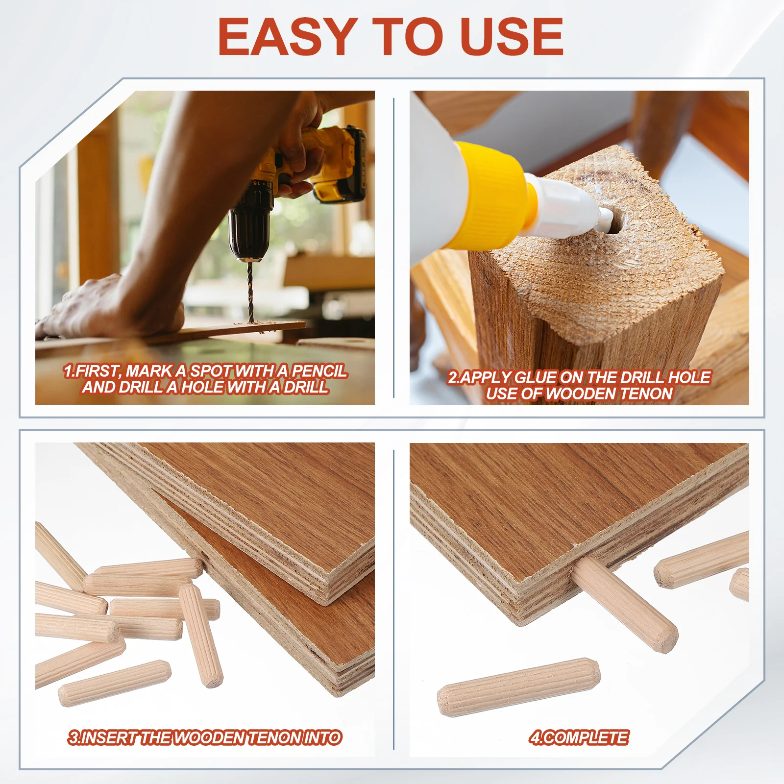 Wooden Dowel Pins 1/4" x 2" (6mm x 50mm) Straight Dowel Rods Count 100 - Image 3