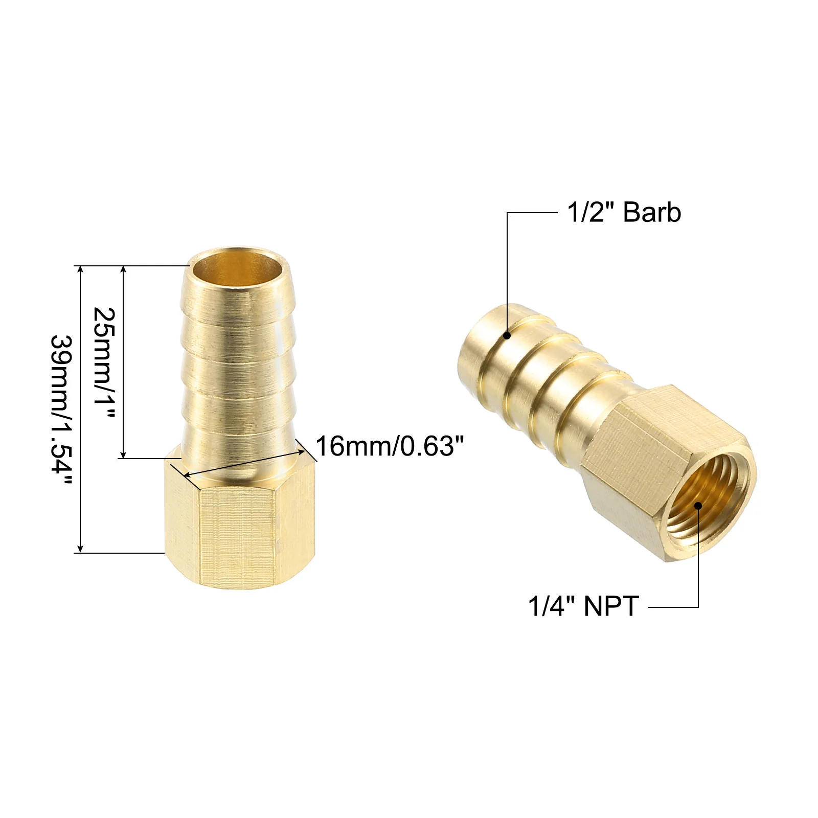 Uxcell Brass Hose Barb Fitting, 1/2" Barb x 1/4" NPT Female Brass Barb Pipe Fitting Adapter for Connect Pipes Mechanical Devices Plumbing Equipment - Image 2