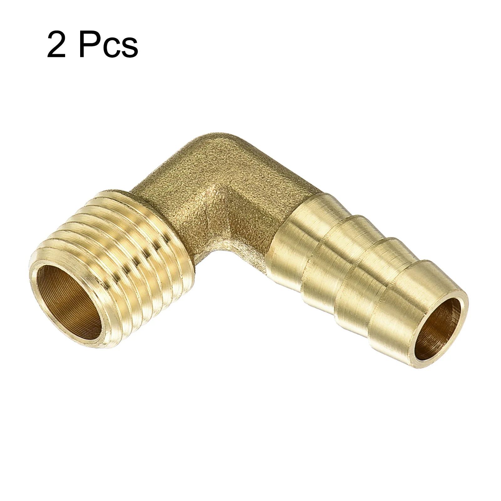 Uxcell Brass Hose Barbed Elbow Fitting 2pcs 3/8" Barb x 1/4" NPT Male 90 Degree Brass Barb Pipe Fitting for Water Fuel Air, Connect Pipes - Image 3