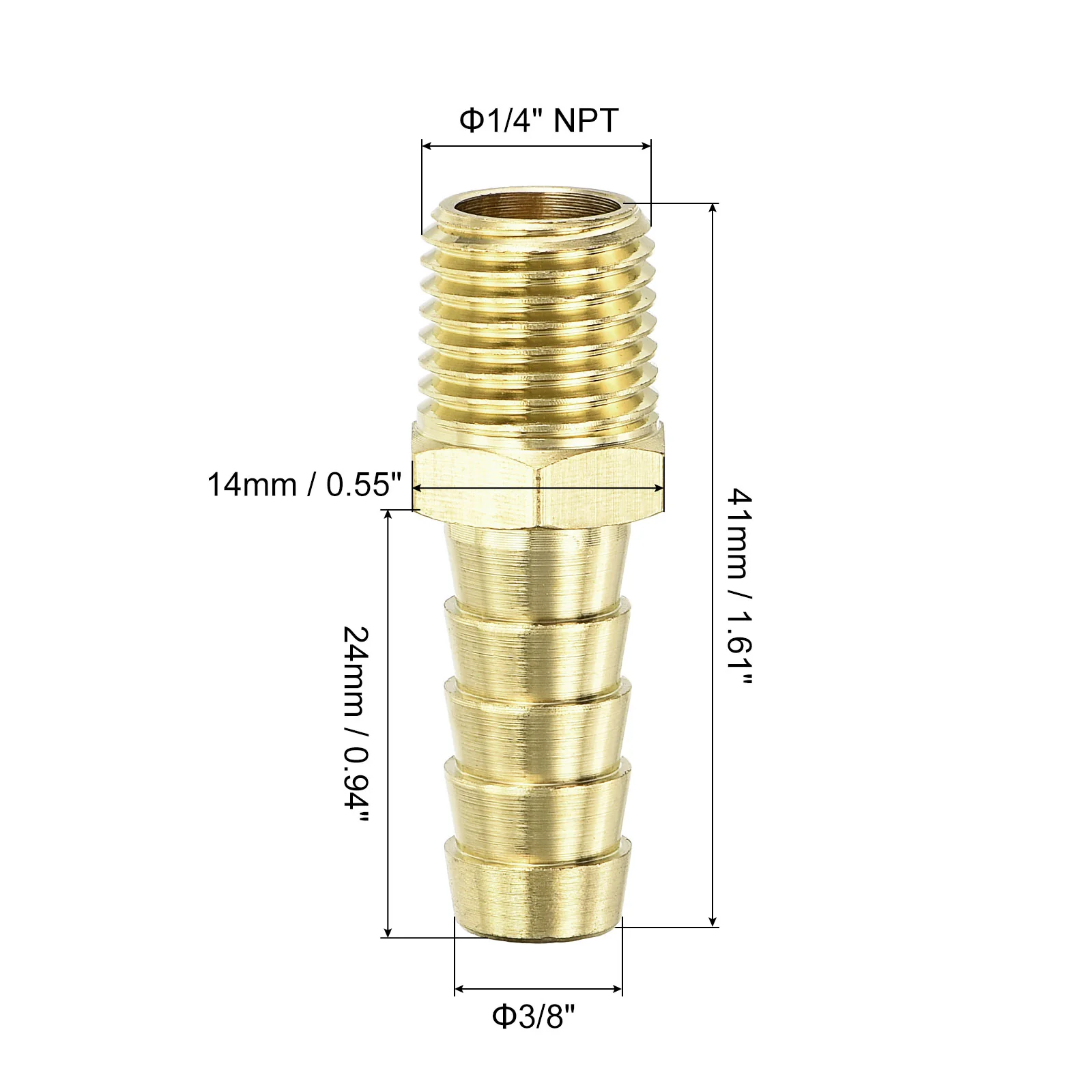 Uxcell Brass Hose Barb Fittings 2pcs 3/8" Barb x 1/4" NPT Male Brass Barb Pipe Fitting for Water Fuel Air - Image 2