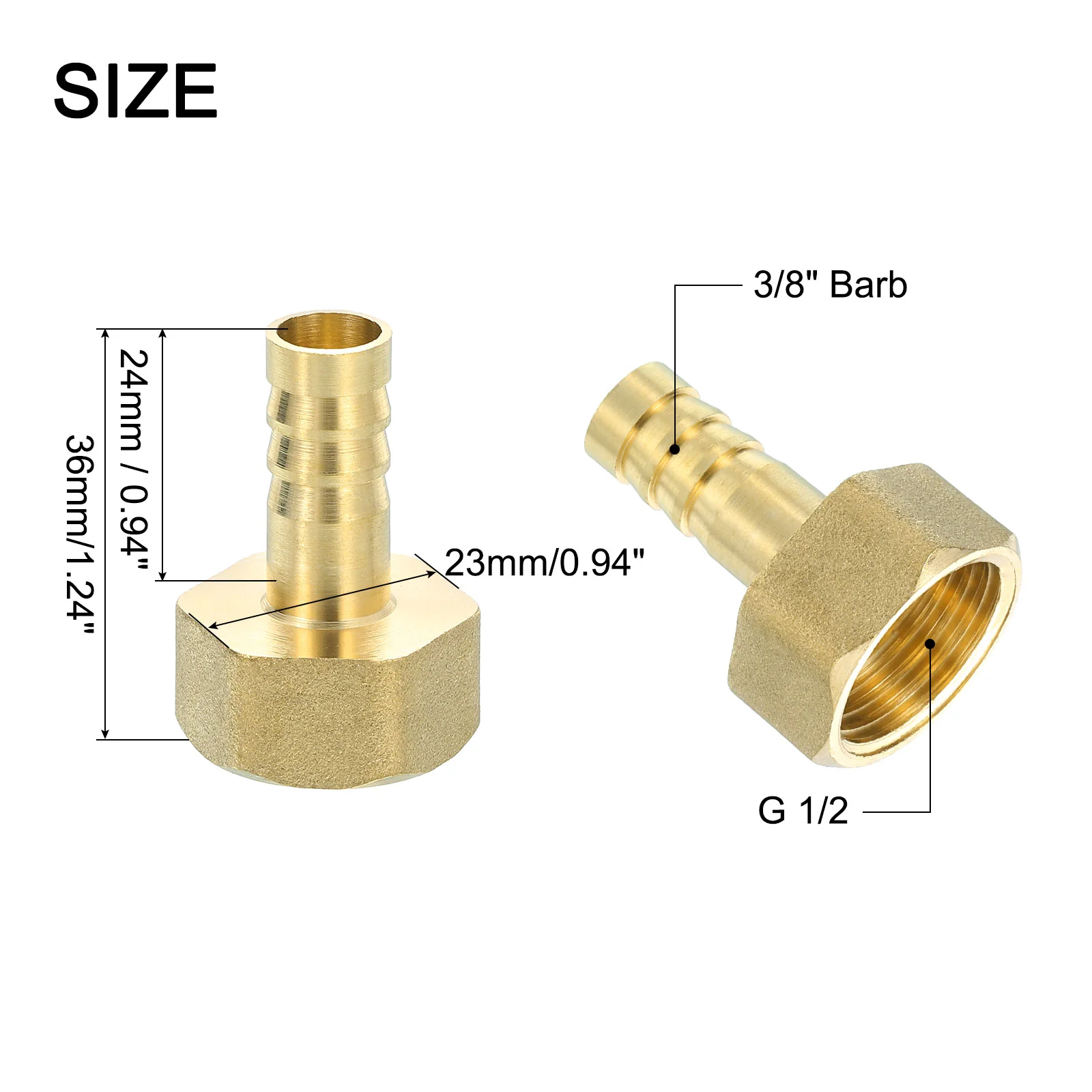 Uxcell 3 Pcs Brass Hose Barb Fitting, 3/8" Barb x G 1/2 Female Brass Barb Pipe Fitting Adapter with Tape for Connect Pipes Mechanical Devices Plumbing Equipment - Image 2