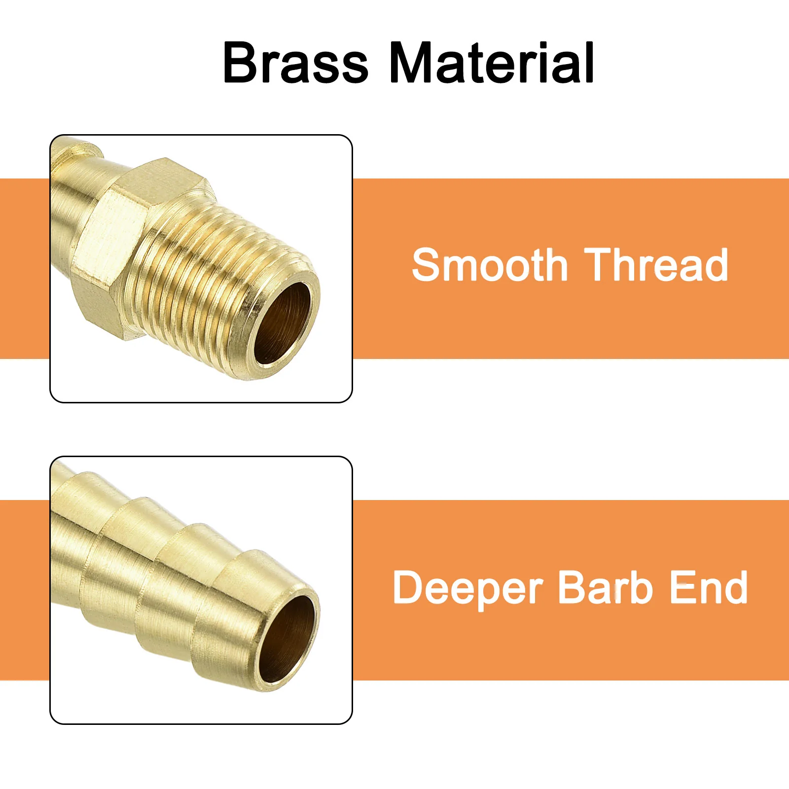 Uxcell Brass Hose Barb Fittings 2pcs 5/16" Barb x 1/8" NPT Male Brass Barb Pipe Fitting for Water Fuel Air - Image 4