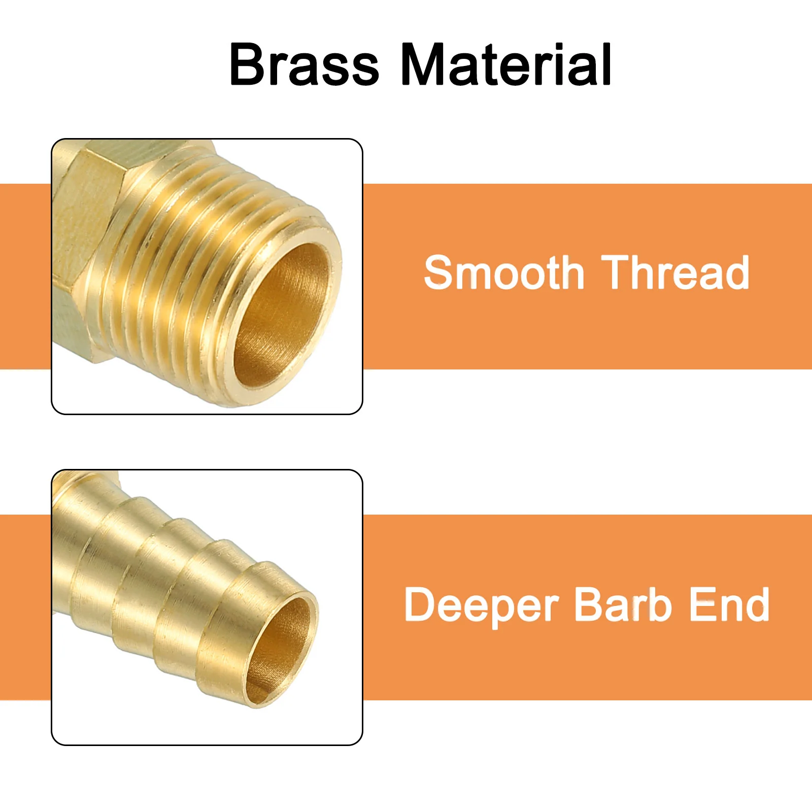 Uxcell Brass Hose Barb Fittings 2pcs 1/2" Barb x 3/8" NPT Male Brass Barb Pipe Fitting for Water Fuel Air - Image 4