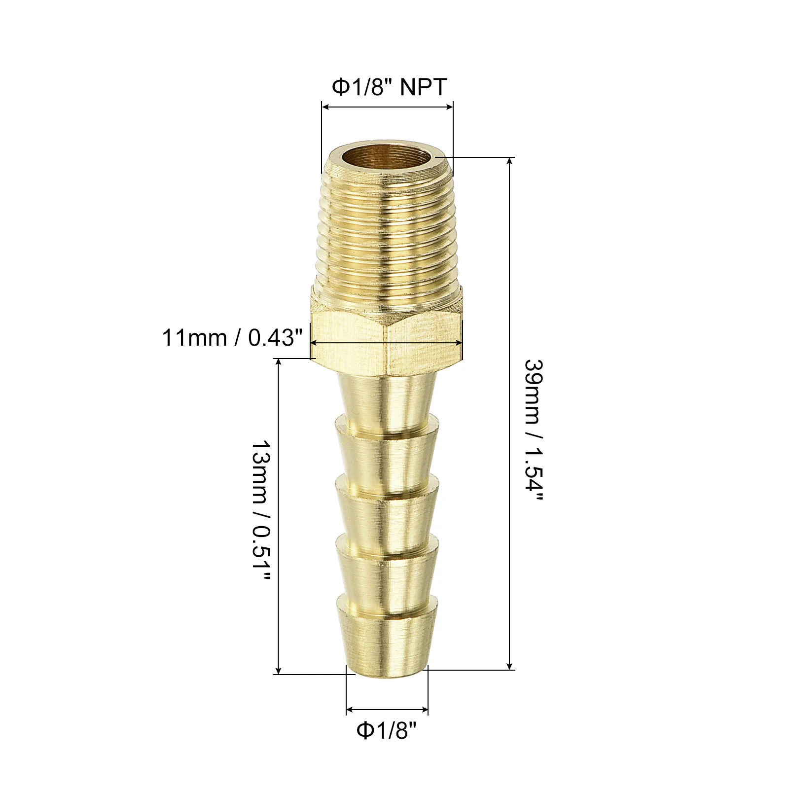 Uxcell Brass Hose Barb Fittings 2pcs 1/8" Barb x 1/8" NPT Male Brass Barb Pipe Fitting for Water Fuel Air - Image 2