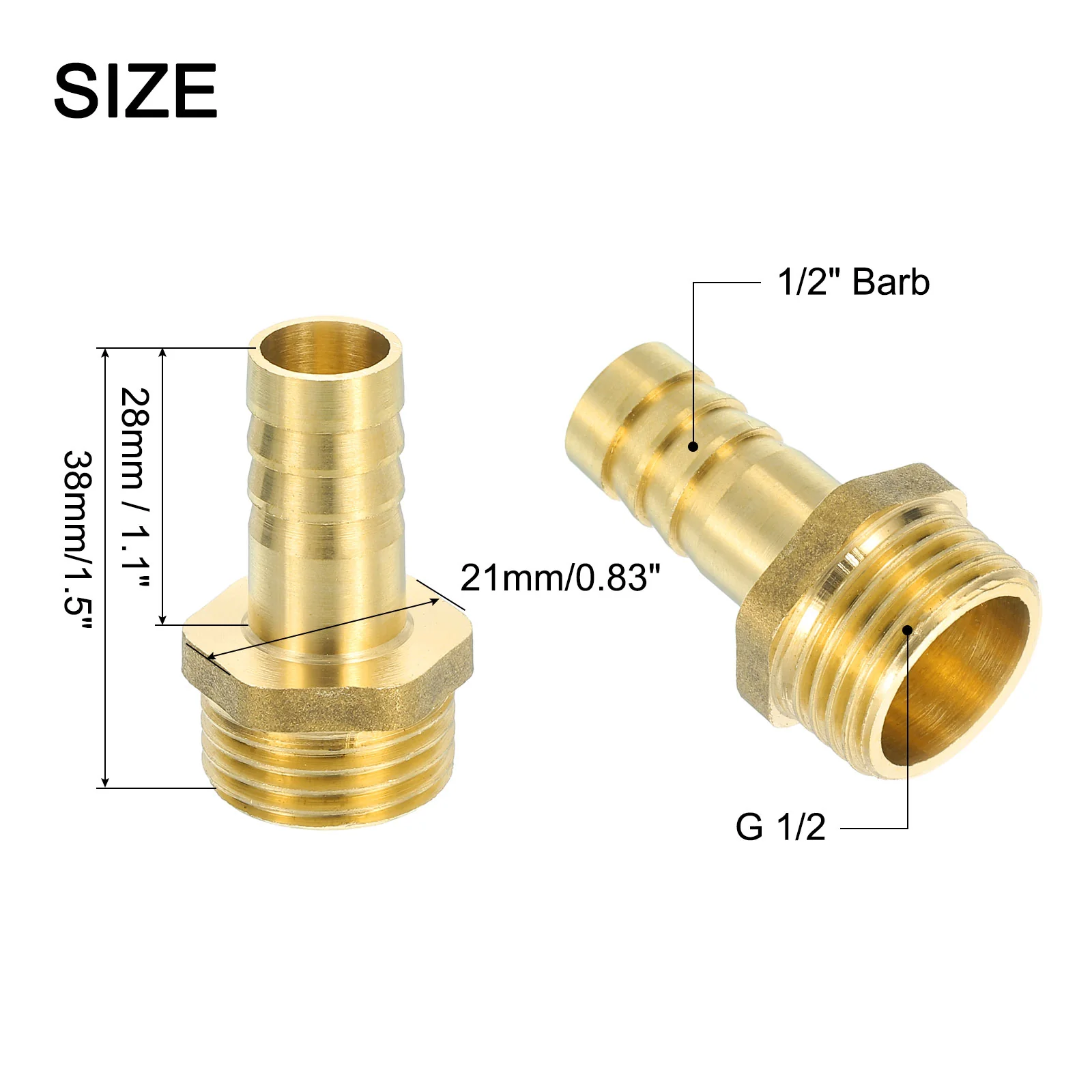 Uxcell 2 Pcs Brass Hose Barb Fitting, 1/2" Barb x G 1/2 Male Brass Barb Pipe Fitting Adapter with Tape for Connect Pipes Mechanical Devices Plumbing Equipment - Image 2