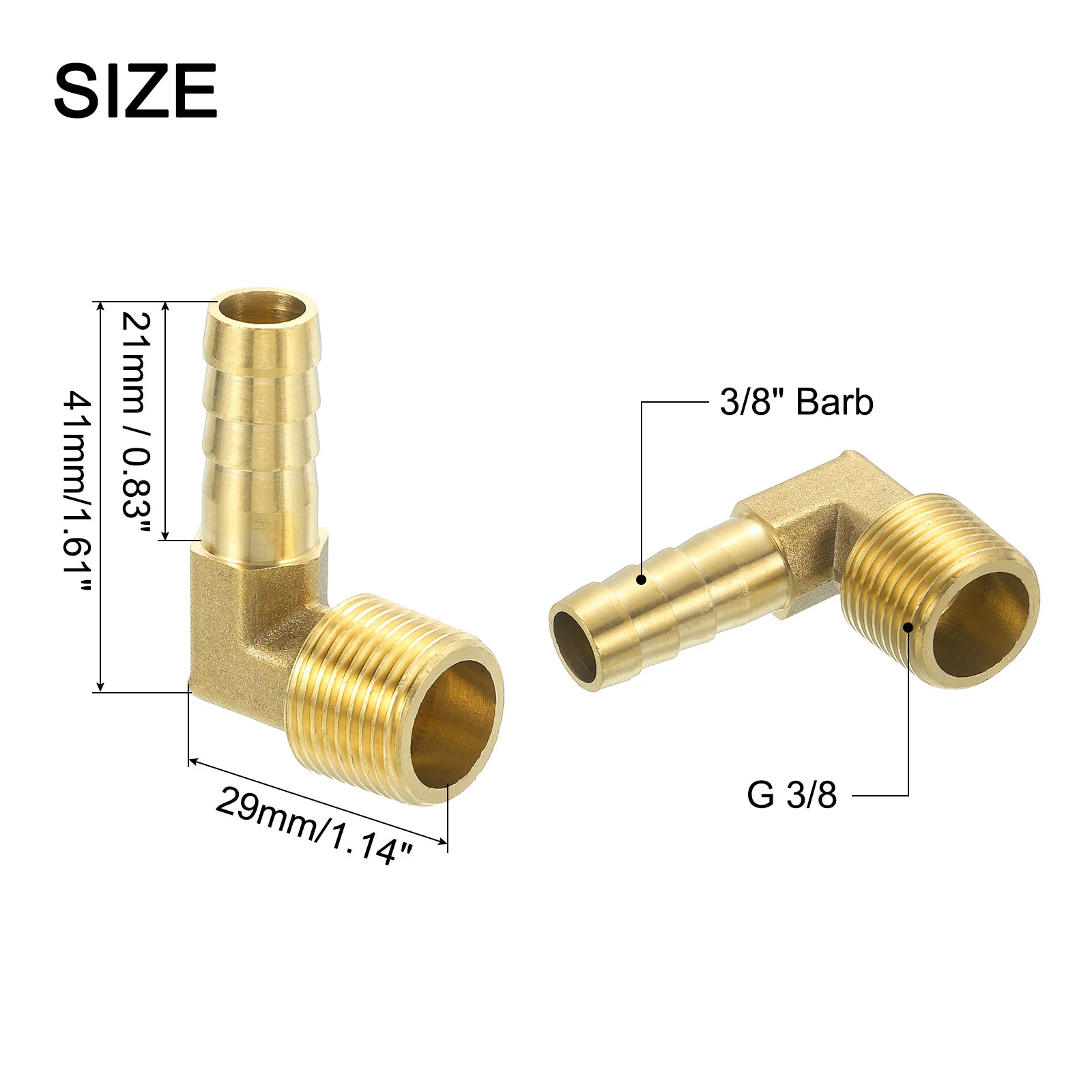 Uxcell 5 Pcs Brass Hose Barbed Elbow Fitting, 3/8" Barb x G 3/8 Male Brass Barb Pipe Fitting Adapter with Tape for Connect Pipes Mechanical Devices Plumbing Equipment - Image 2