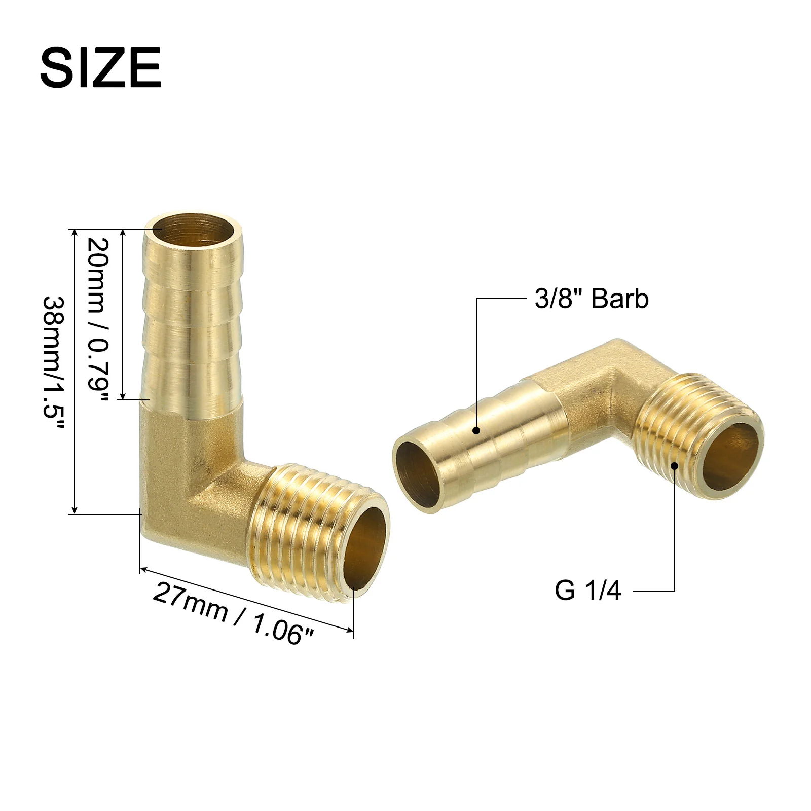 Uxcell 5 Pcs Brass Hose Barbed Elbow Fitting, 3/8" Barb x G 1/4 Male Brass Barb Pipe Fitting Adapter with Tape for Connect Pipes Mechanical Devices Plumbing Equipment - Image 2