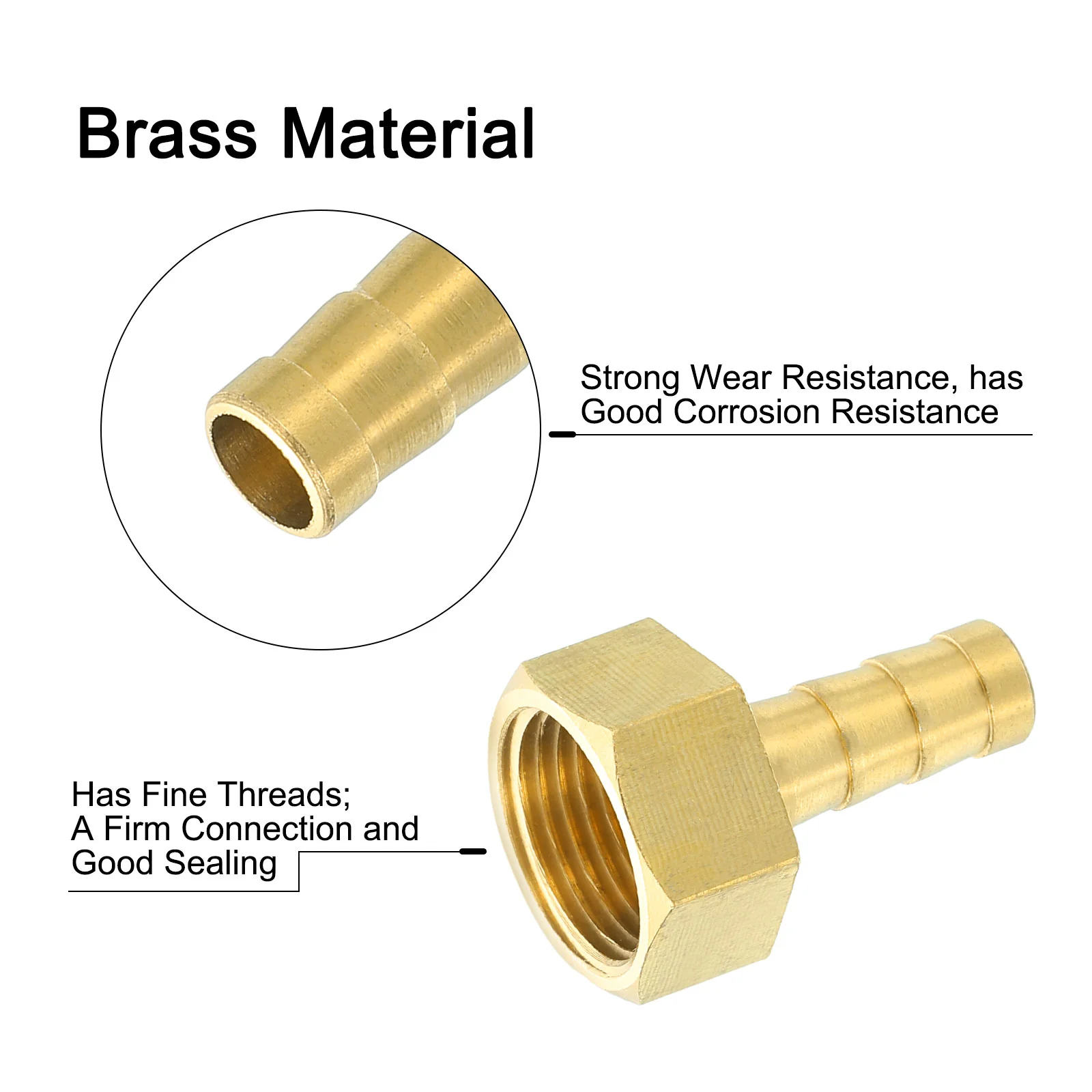 Uxcell 2 Pcs Brass Hose Barb Fitting, 5/16" Barb x G 3/8 Female Brass Barb Pipe Fitting Adapter with Tape for Connect Pipes Mechanical Devices Plumbing Equipment - Image 4