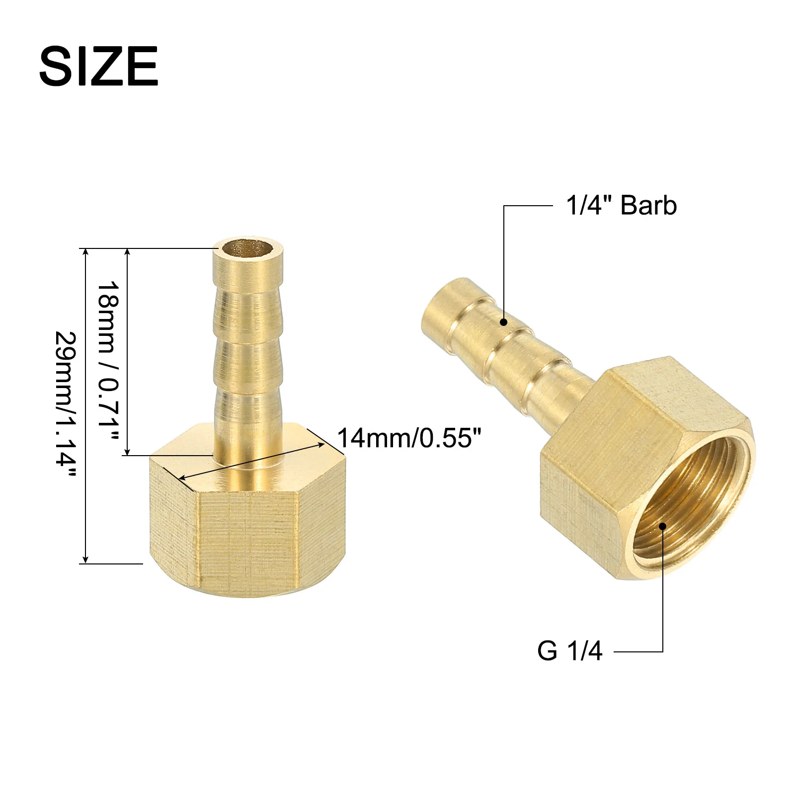 Uxcell 4 Pcs Brass Hose Barb Fitting, 1/4" Barb x G 1/4 Female Brass Barb Pipe Fitting Adapter with Tape for Connect Pipes Mechanical Devices Plumbing Equipment - Image 2