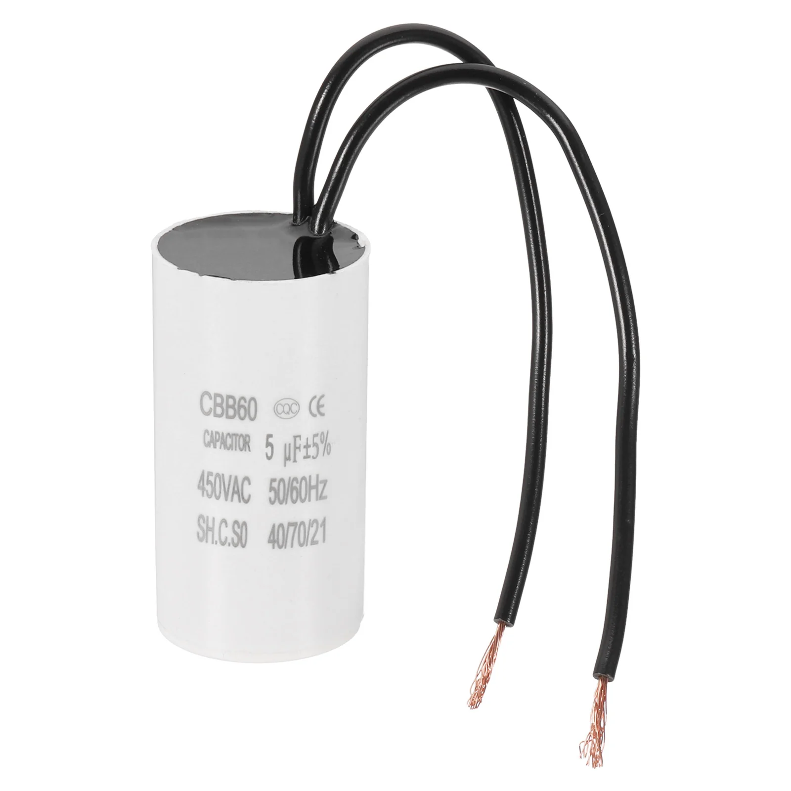 5uF CBB60 Running Capacitor with 2 Wires, AC 450V Start Up Motor with Frequency of 50Hz/60Hz for Refrigerators, Washing Machines, Water Pumps, Air Compressors Pumps