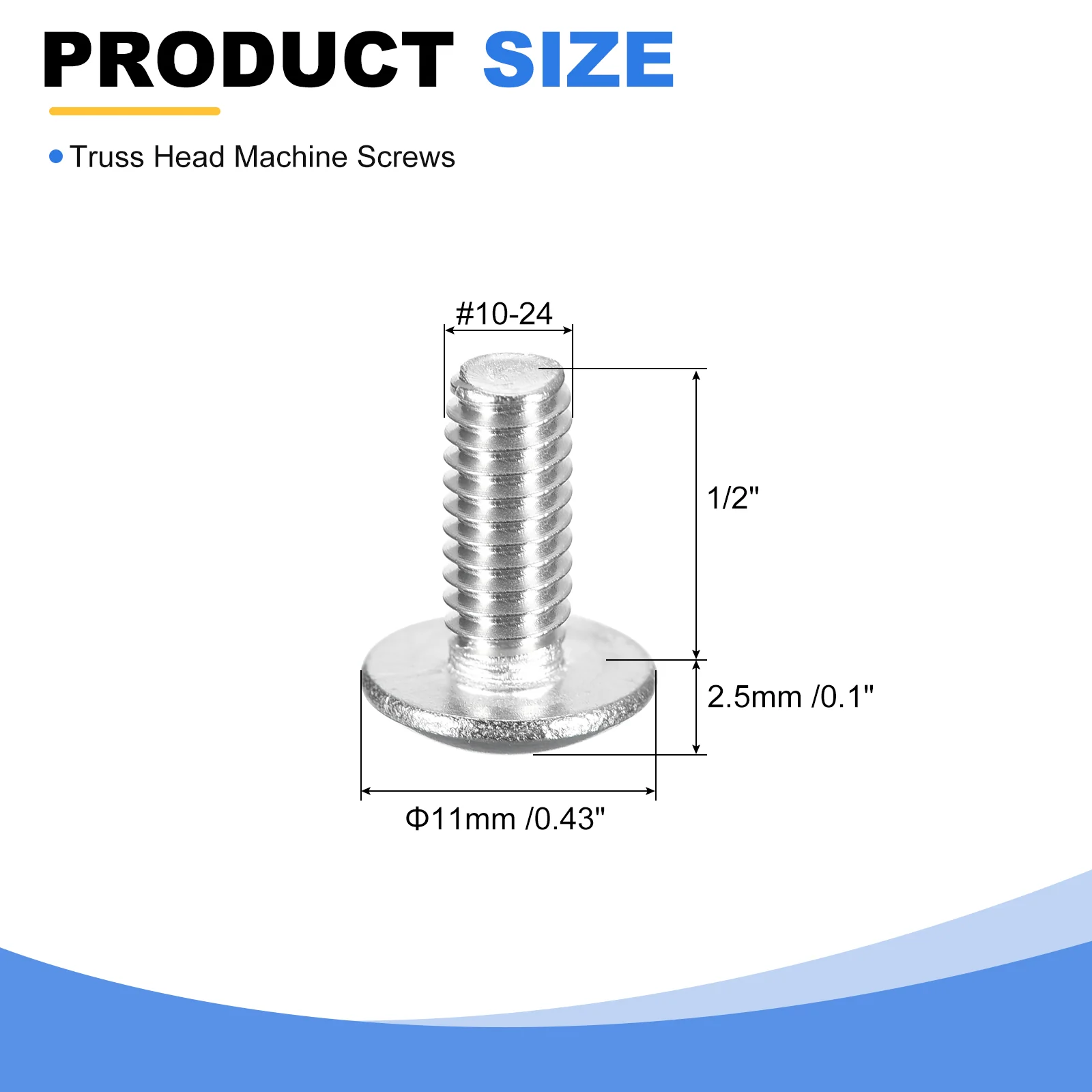 Uxcell #10-24 x 1/2" Truss Head Phillips Machine Screws, Full Thread, Phillips Drive, 304 Stainless Steel 18-8, Quantity 100 - Image 2