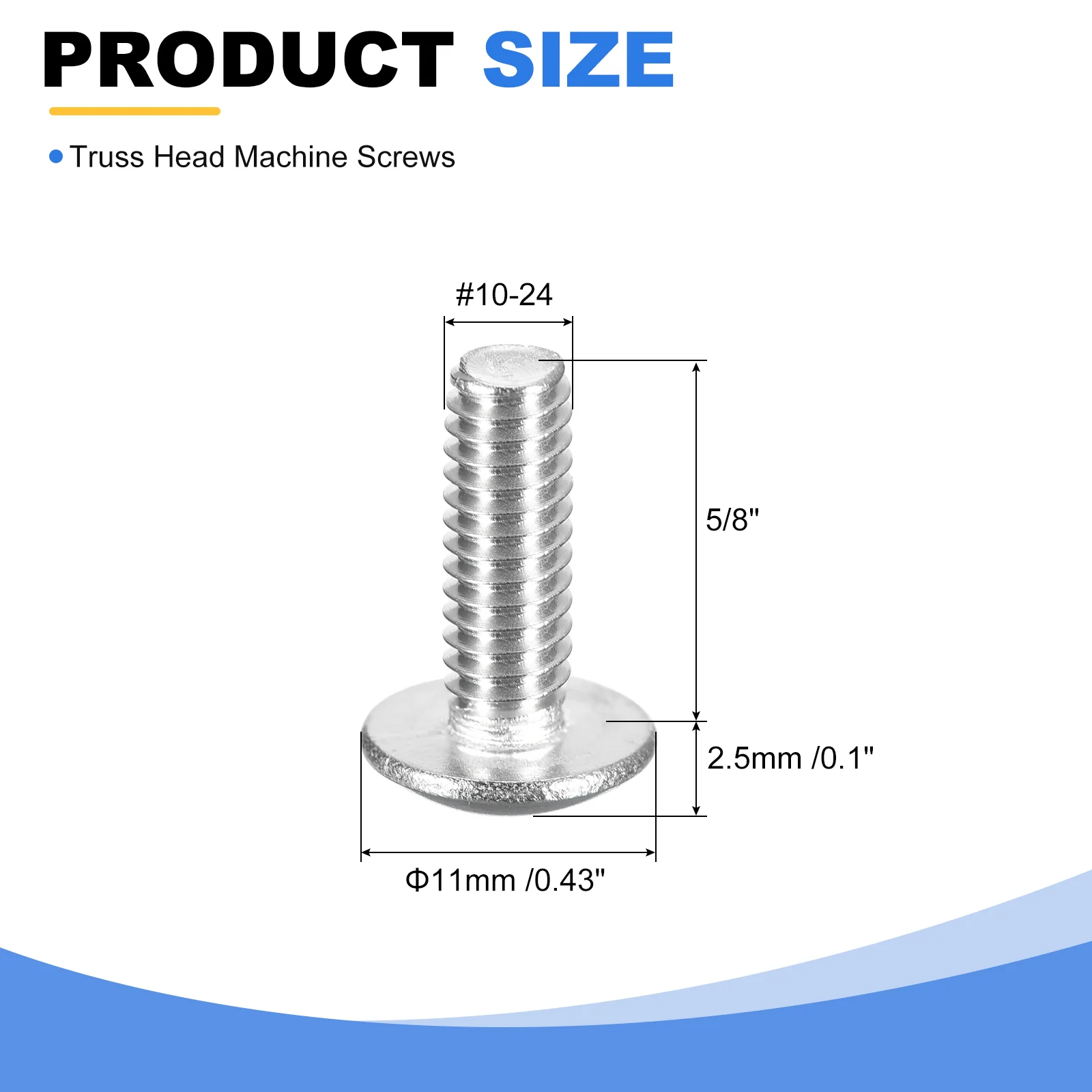 Uxcell #10-24 x 5/8" Truss Head Phillips Machine Screws, Full Thread, Phillips Drive, 304 Stainless Steel 18-8, Quantity 100 - Image 2