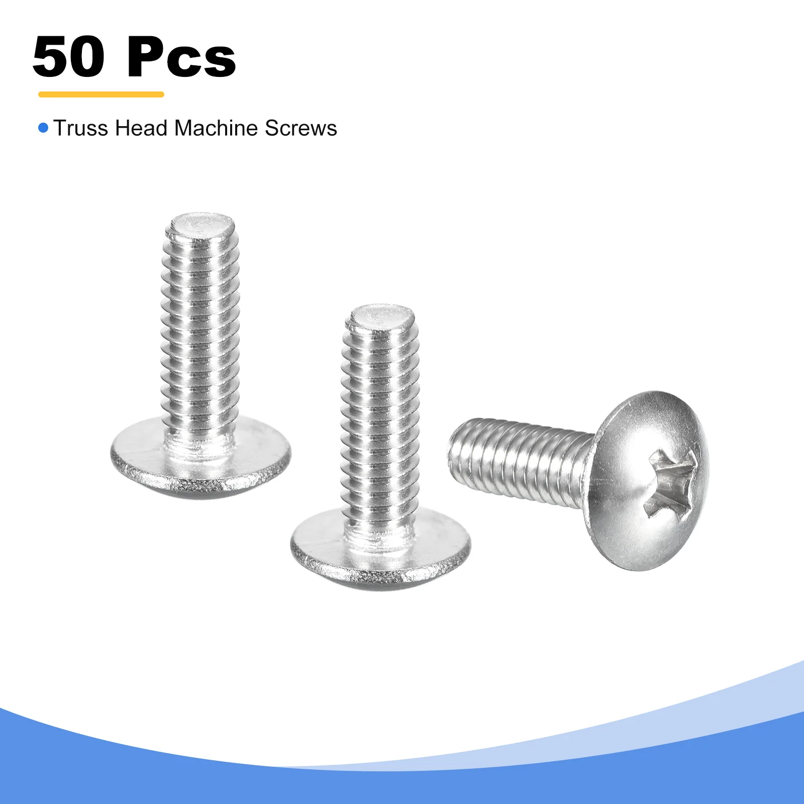 Uxcell #10-24 x 5/8" Truss Head Phillips Machine Screws, Full Thread, Phillips Drive, 304 Stainless Steel 18-8, Quantity 50 - Image 3