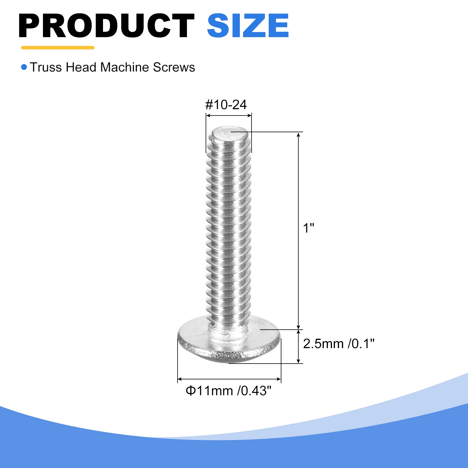 Uxcell #10-24 x 1" Truss Head Phillips Machine Screws, Full Thread, Phillips Drive, 304 Stainless Steel 18-8, Quantity 100 - Image 2