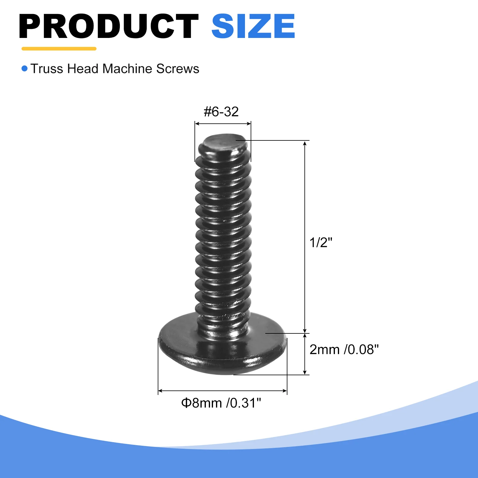 Uxcell #6-32 x 1/2" Truss Head Machine Screws, 304 Stainless Steel, Black, 50 Pcs - Image 2